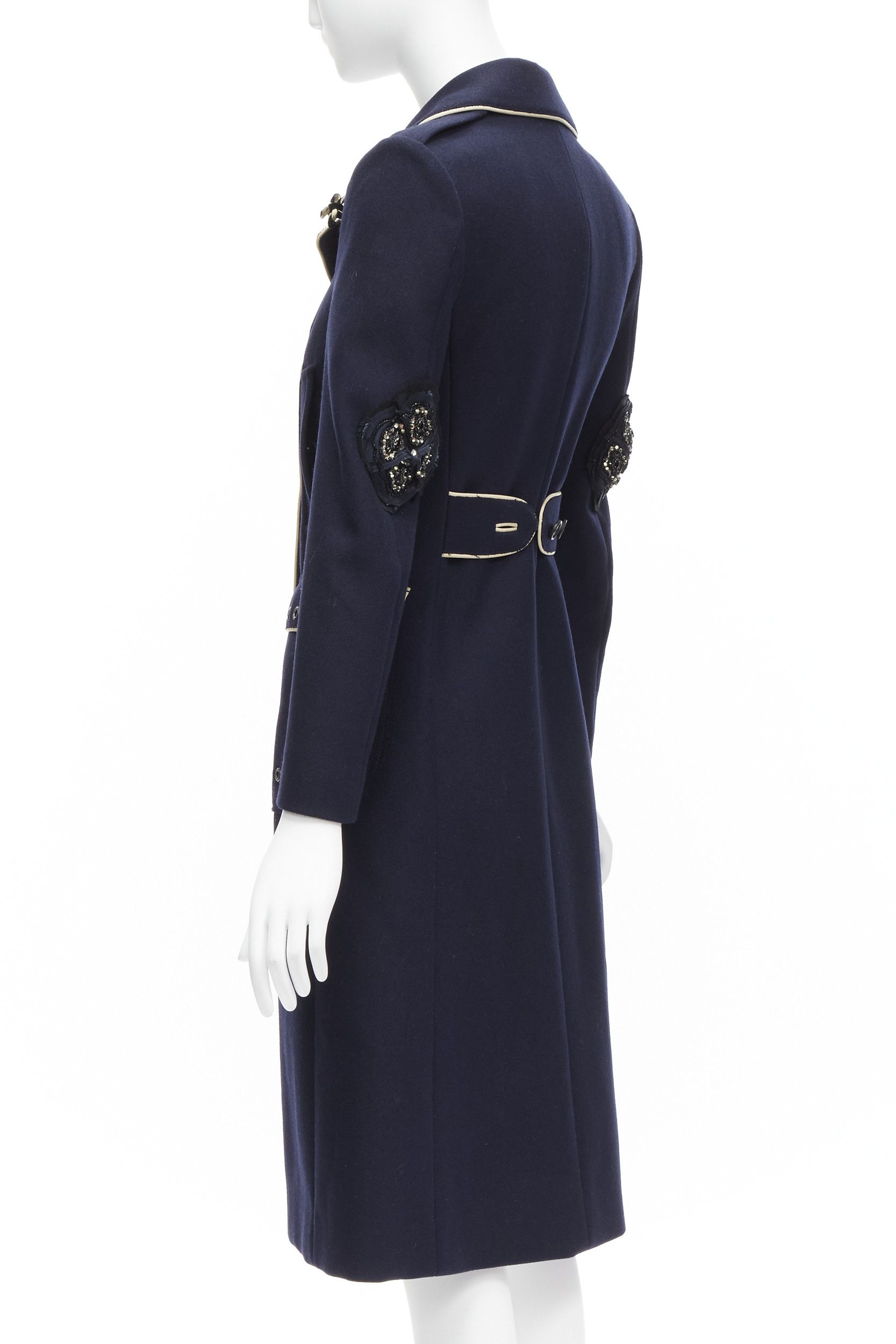 Prada rare PRADA 2004 Look 46 navy blue wool grommet leather trim longline officer coat IT36 XXS Size XS / US 0-2 / IT 36-38 - 7 Thumbnail