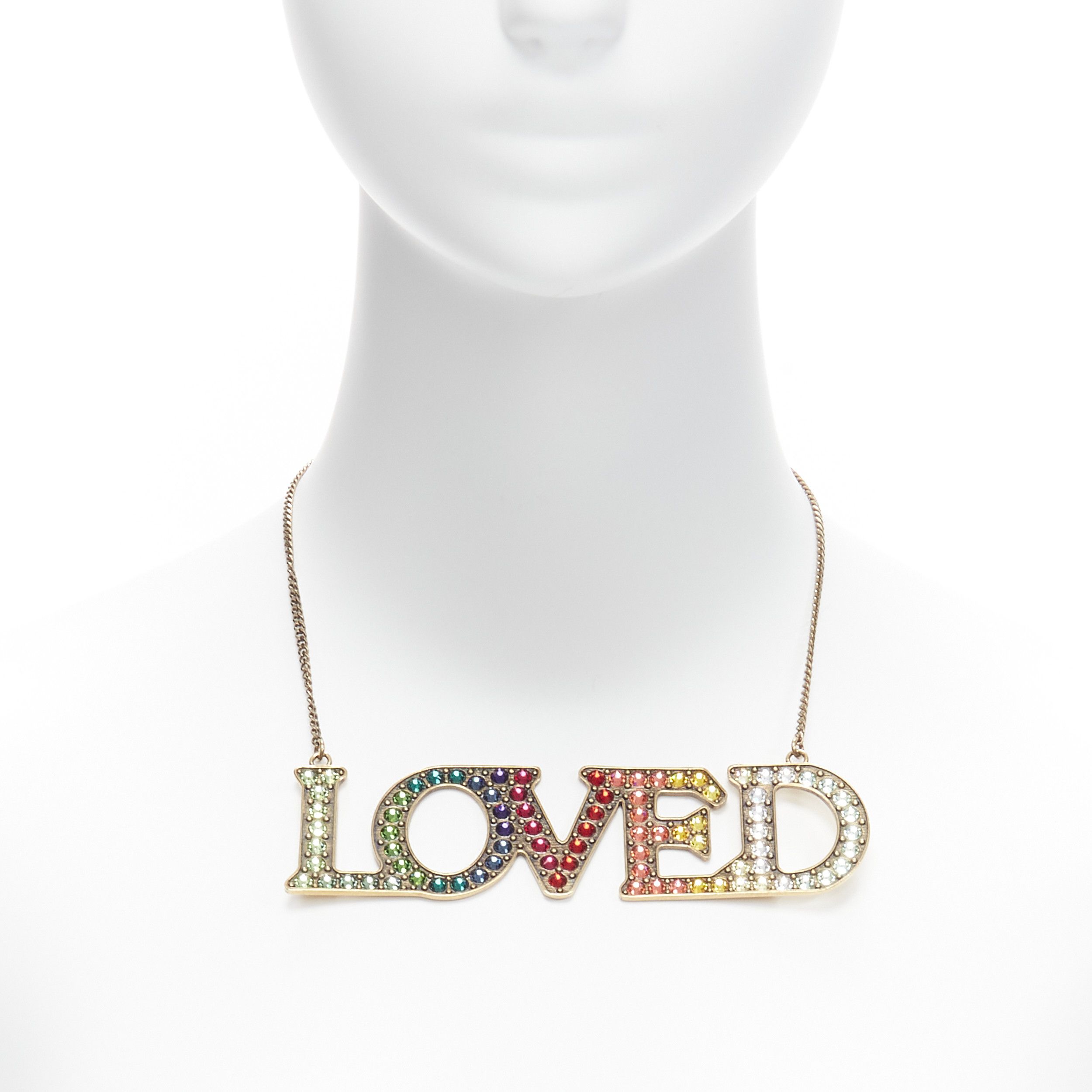 GUCCI Alessandro Michele LOVED rainbow gradient crystal pendent short necklace
