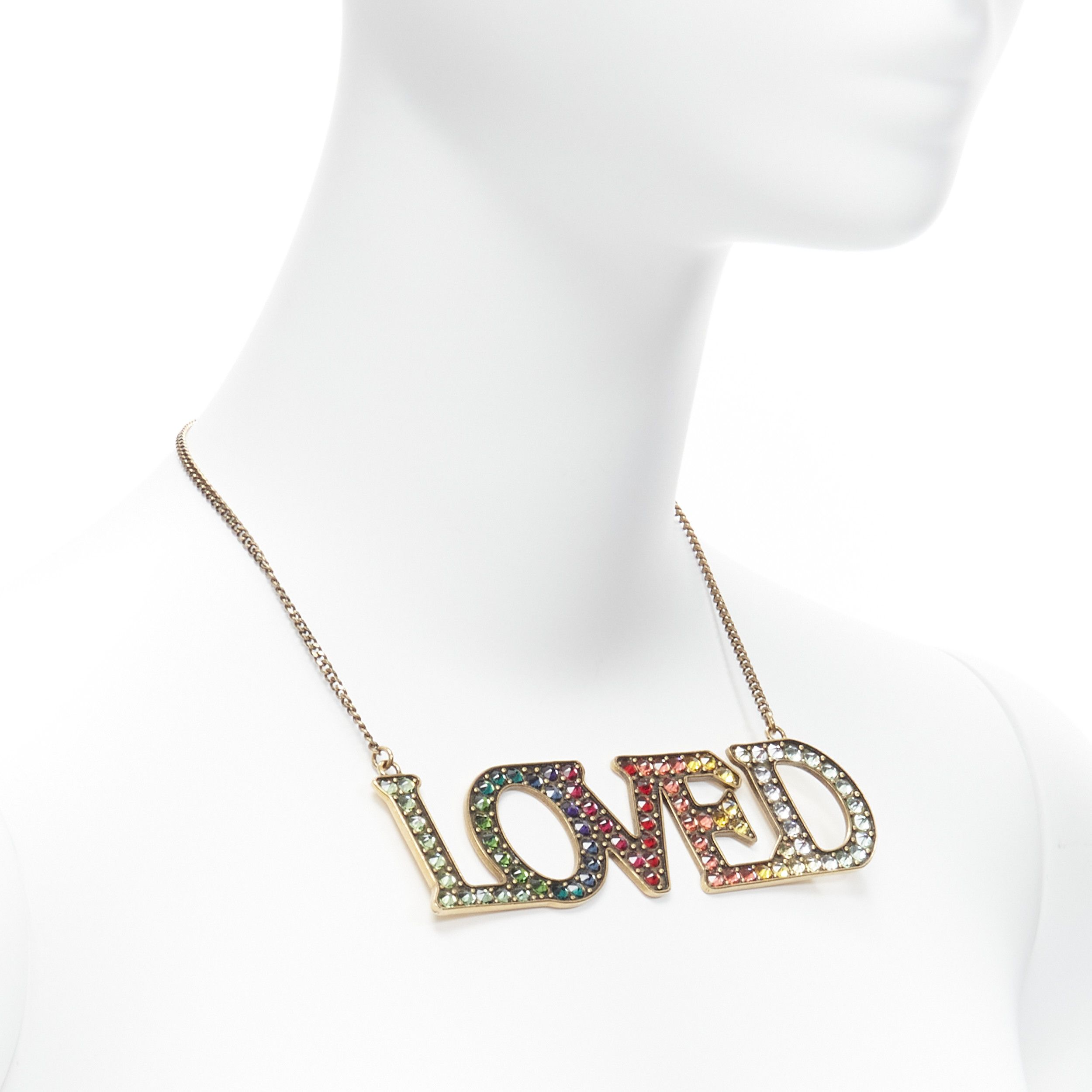 GUCCI Alessandro Michele LOVED rainbow gradient crystal pendent short necklace