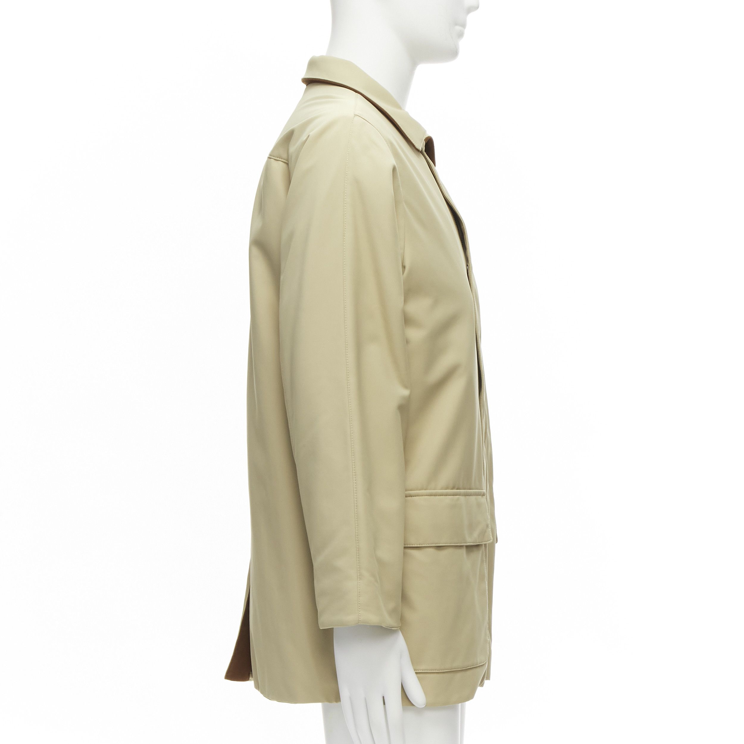 Loro Piana LORO PIANA Storm System beige nylon minimal pocketed longline coat S Size US S / EU 44-46 / 1 - 5 Thumbnail
