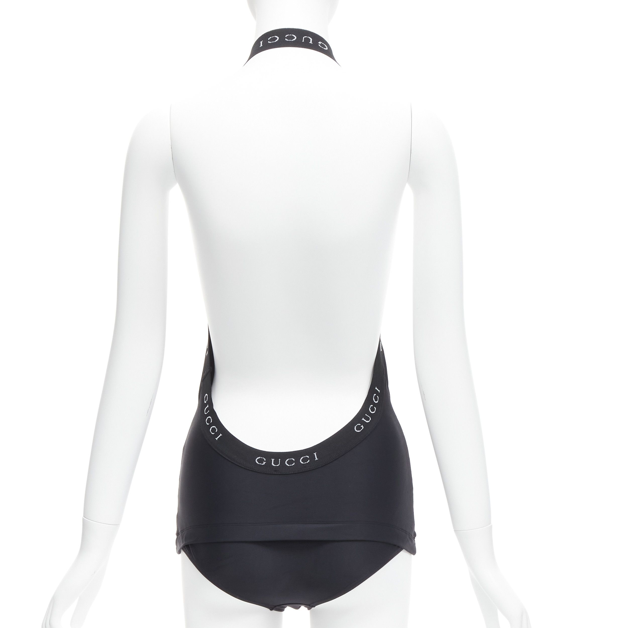 Gucci GUCCI Tom Ford Vintage black logo trim halter layered one piece swimwear XS Size ONE SIZE - 5 Thumbnail
