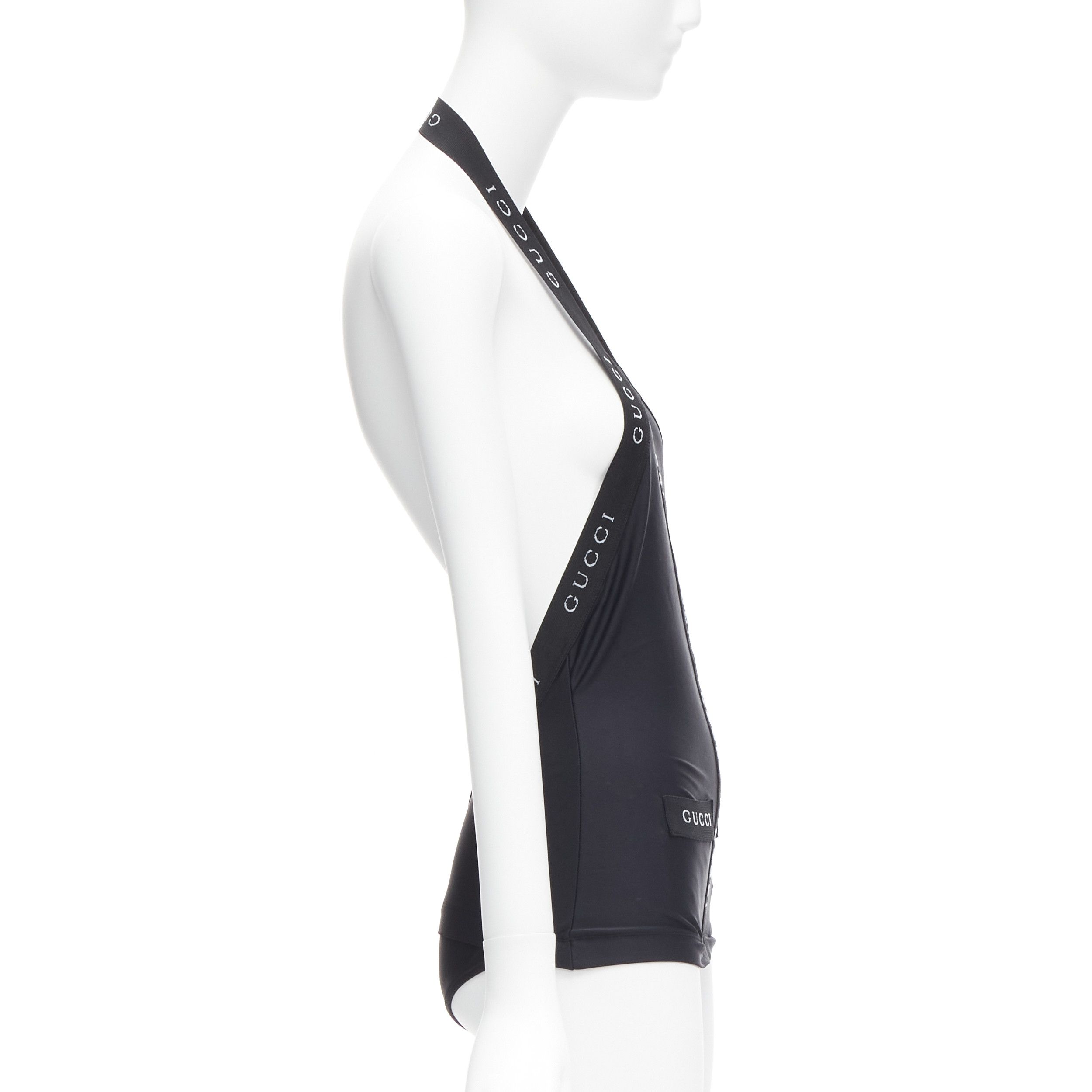 Gucci GUCCI Tom Ford Vintage black logo trim halter layered one piece swimwear XS Size ONE SIZE - 4 Thumbnail