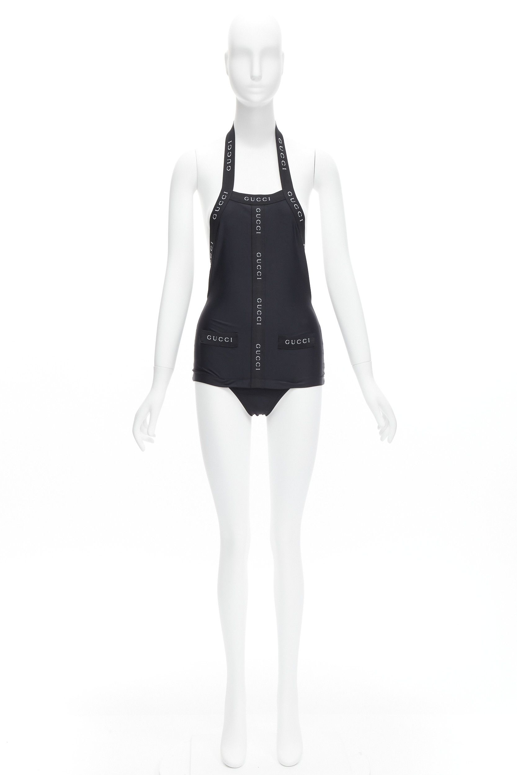 Gucci GUCCI Tom Ford Vintage black logo trim halter layered one piece swimwear XS Size ONE SIZE - 10 Thumbnail
