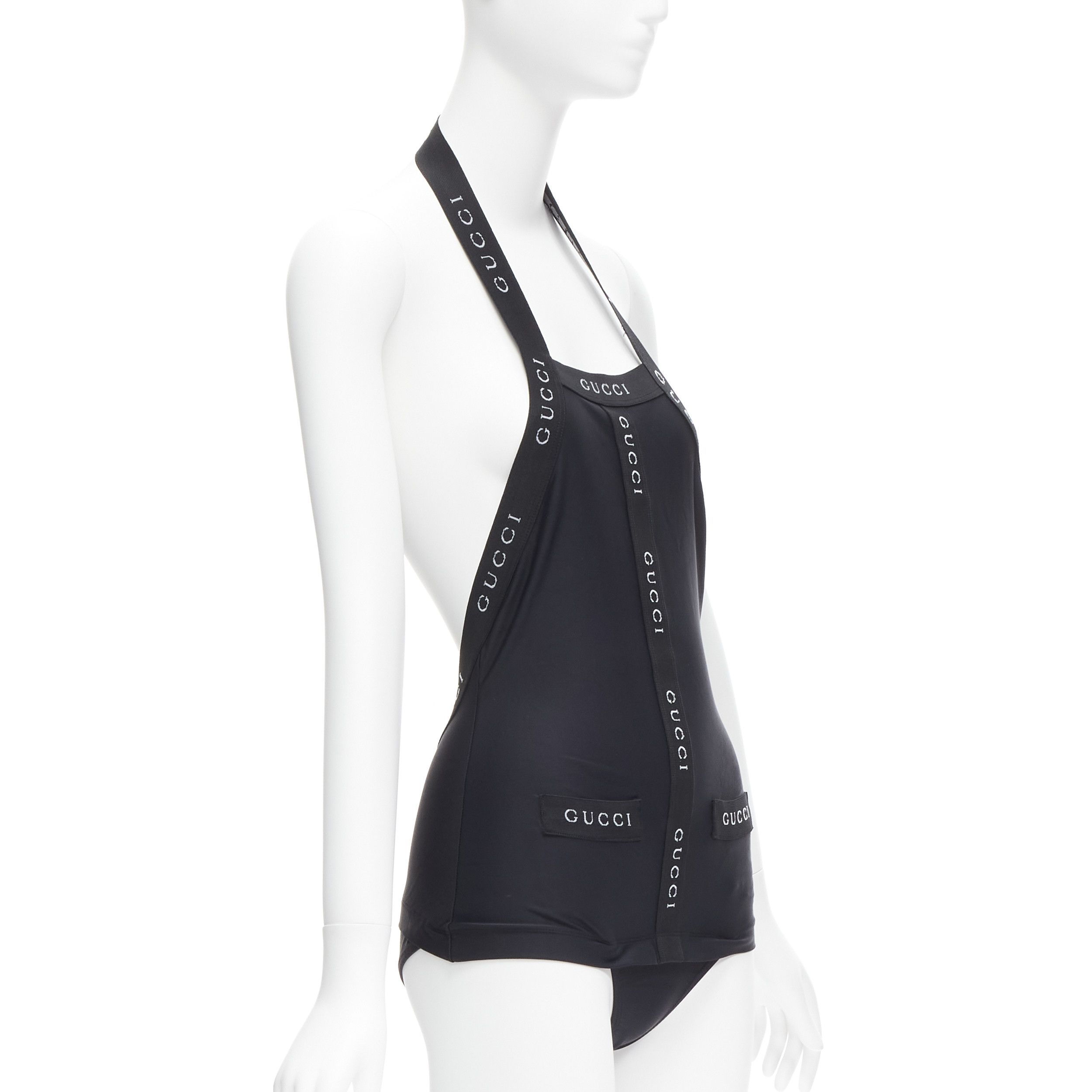 Gucci GUCCI Tom Ford Vintage black logo trim halter layered one piece swimwear XS Size ONE SIZE - 3 Thumbnail