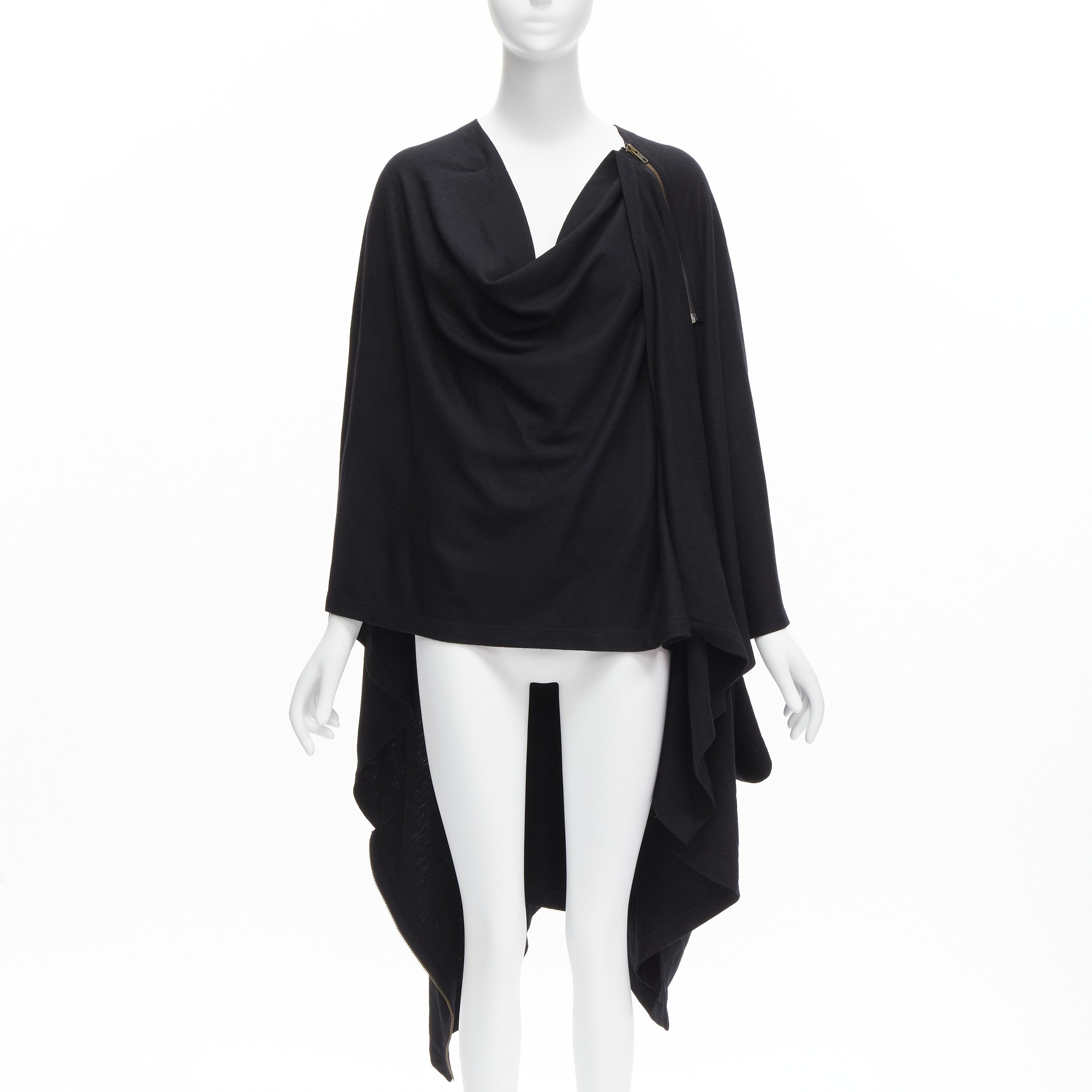 Issey Miyake ISSEY MIYAKE 1980s Vintage black wool side zip draped cowl neck coat JP9 Size M / US 6-8 / IT 42-44 - 3 Thumbnail
