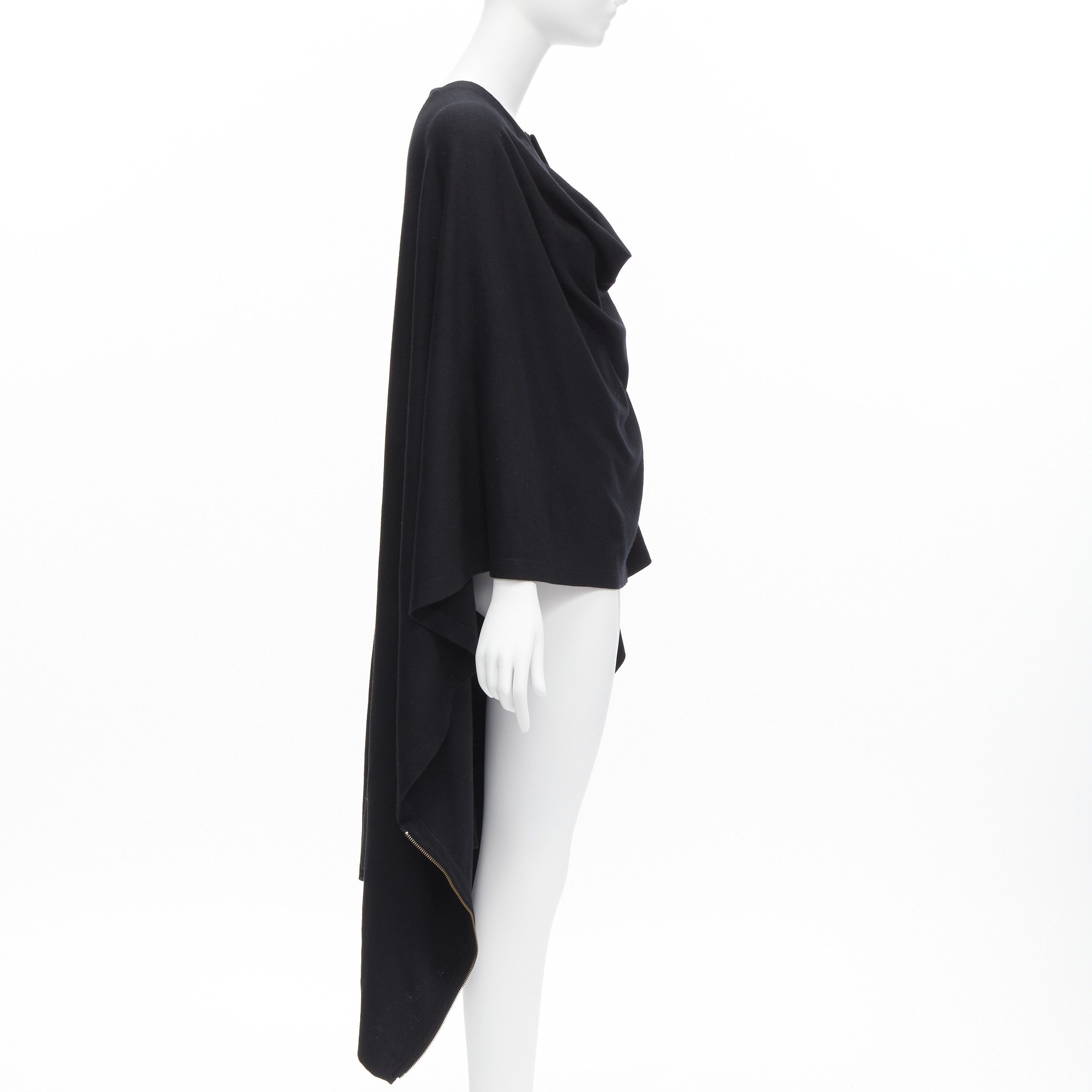 Issey Miyake ISSEY MIYAKE 1980s Vintage black wool side zip draped cowl neck coat JP9 Size M / US 6-8 / IT 42-44 - 4 Thumbnail