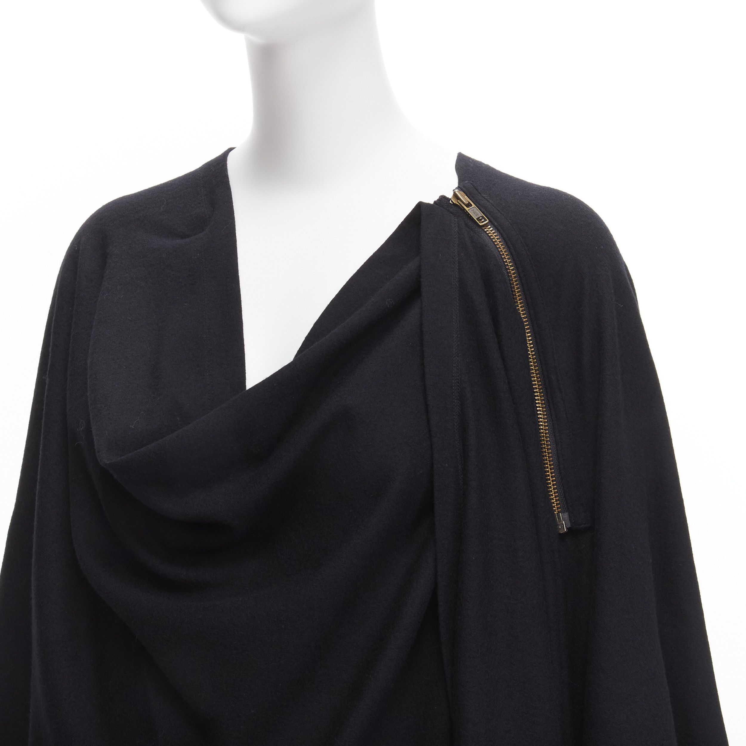 Issey Miyake ISSEY MIYAKE 1980s Vintage black wool side zip draped cowl neck coat JP9 Size M / US 6-8 / IT 42-44 - 2 Thumbnail