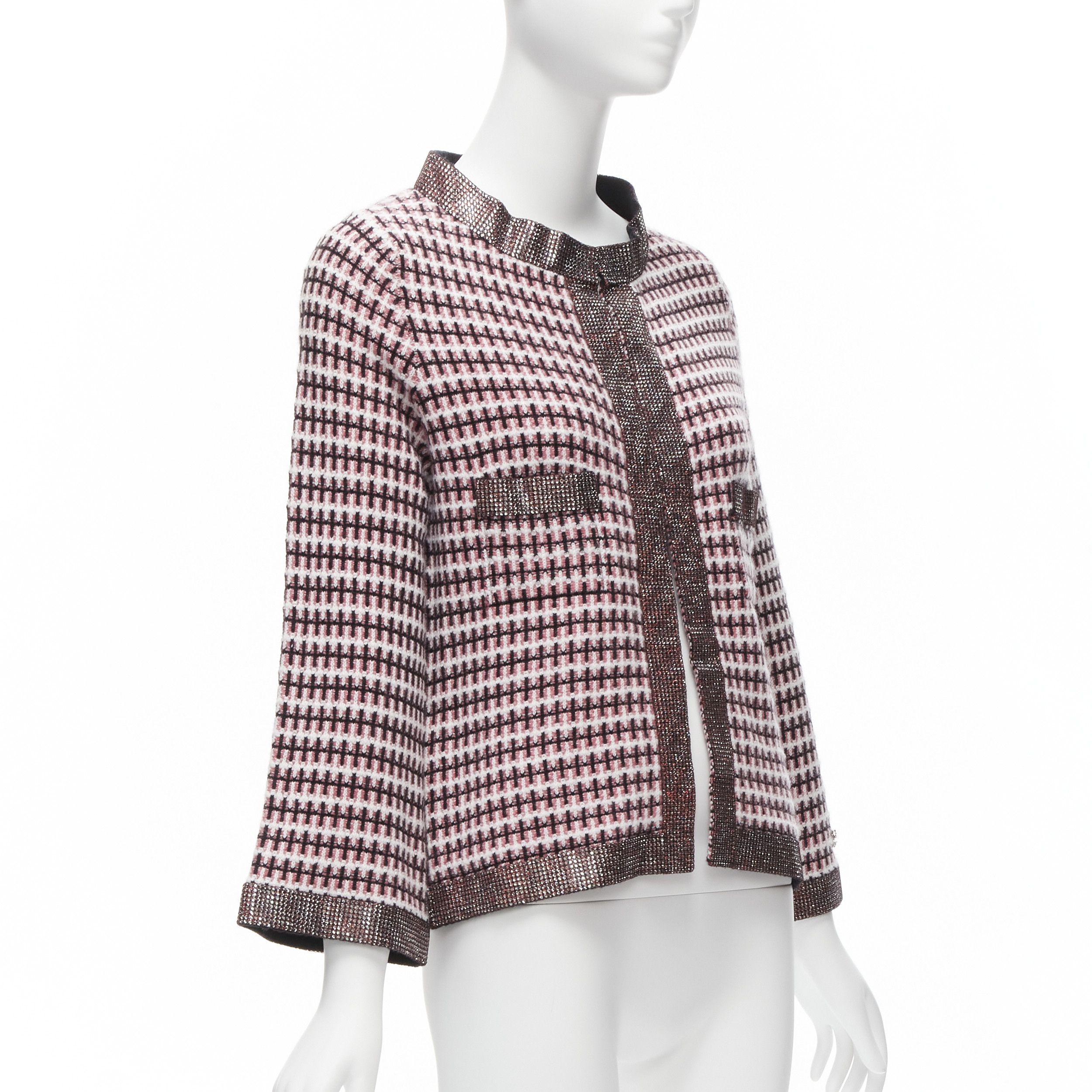 Chanel CHANEL pink 100% cashmere tweed crystal trim swing cardigan jacket FR34 XS Size XS / US 0-2 / IT 36-38 - 4 Thumbnail