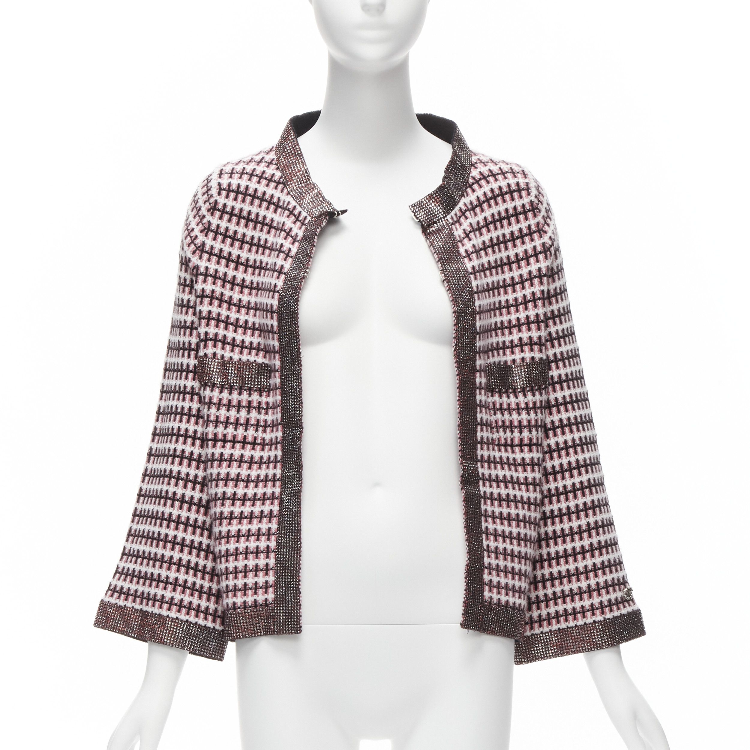 Chanel CHANEL pink 100% cashmere tweed crystal trim swing cardigan jacket FR34 XS Size XS / US 0-2 / IT 36-38 - 3 Thumbnail