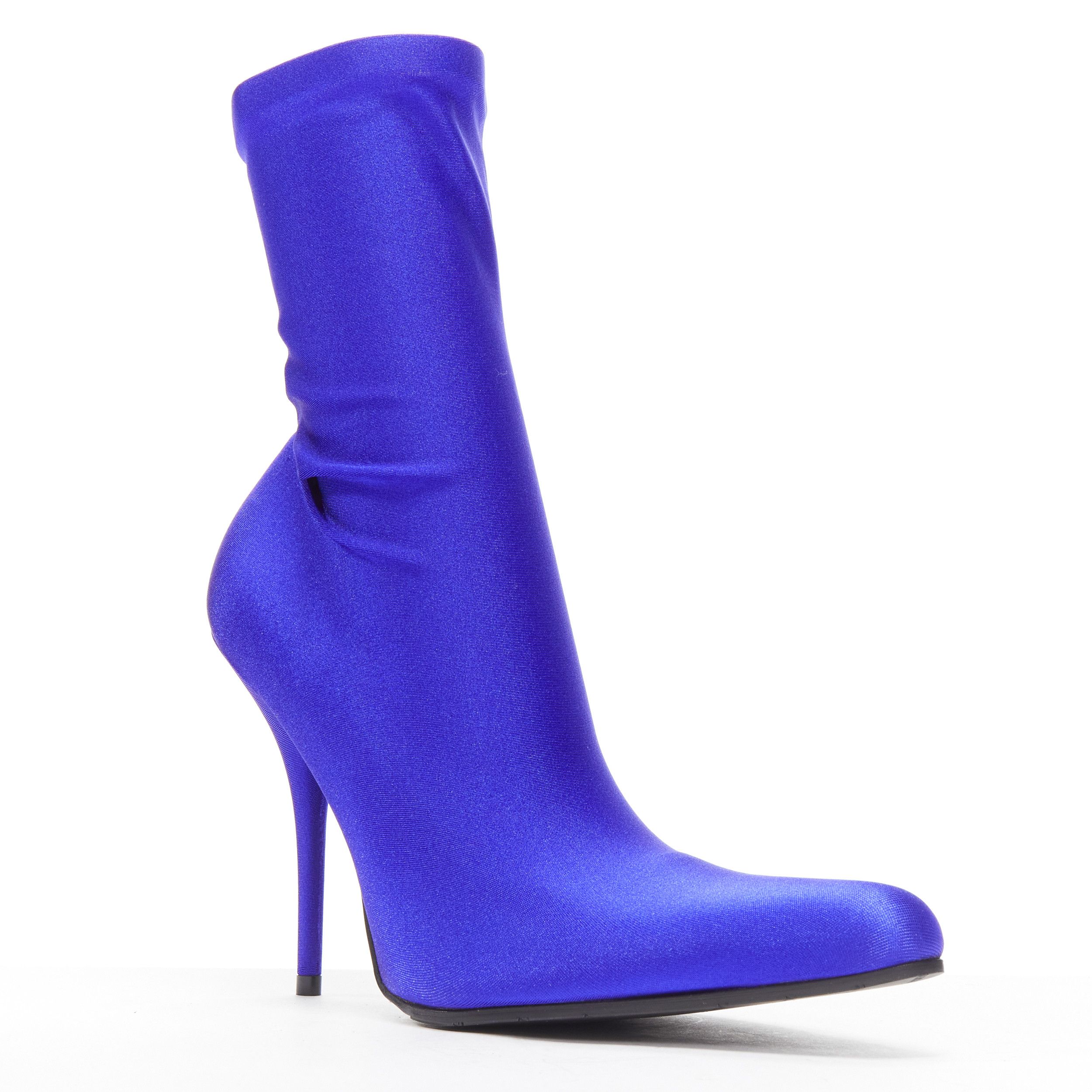 Balenciaga new BALENCIAGA Demna blue lycra high heeled sock boots EU38 Kim Kardashian Size US 8 / IT 38 - 2 Thumbnail