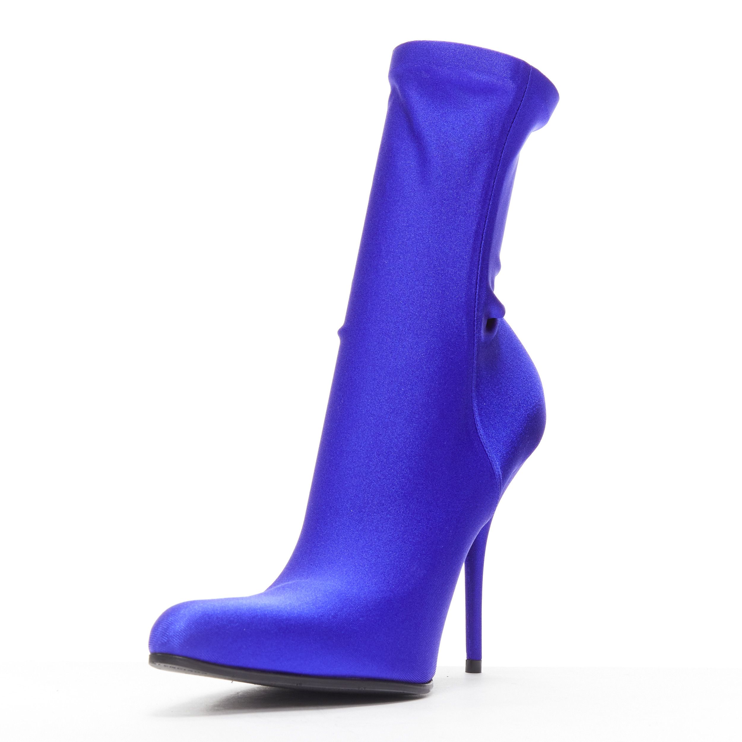 Balenciaga new BALENCIAGA Demna blue lycra high heeled sock boots EU38 Kim Kardashian Size US 8 / IT 38 - 4 Thumbnail