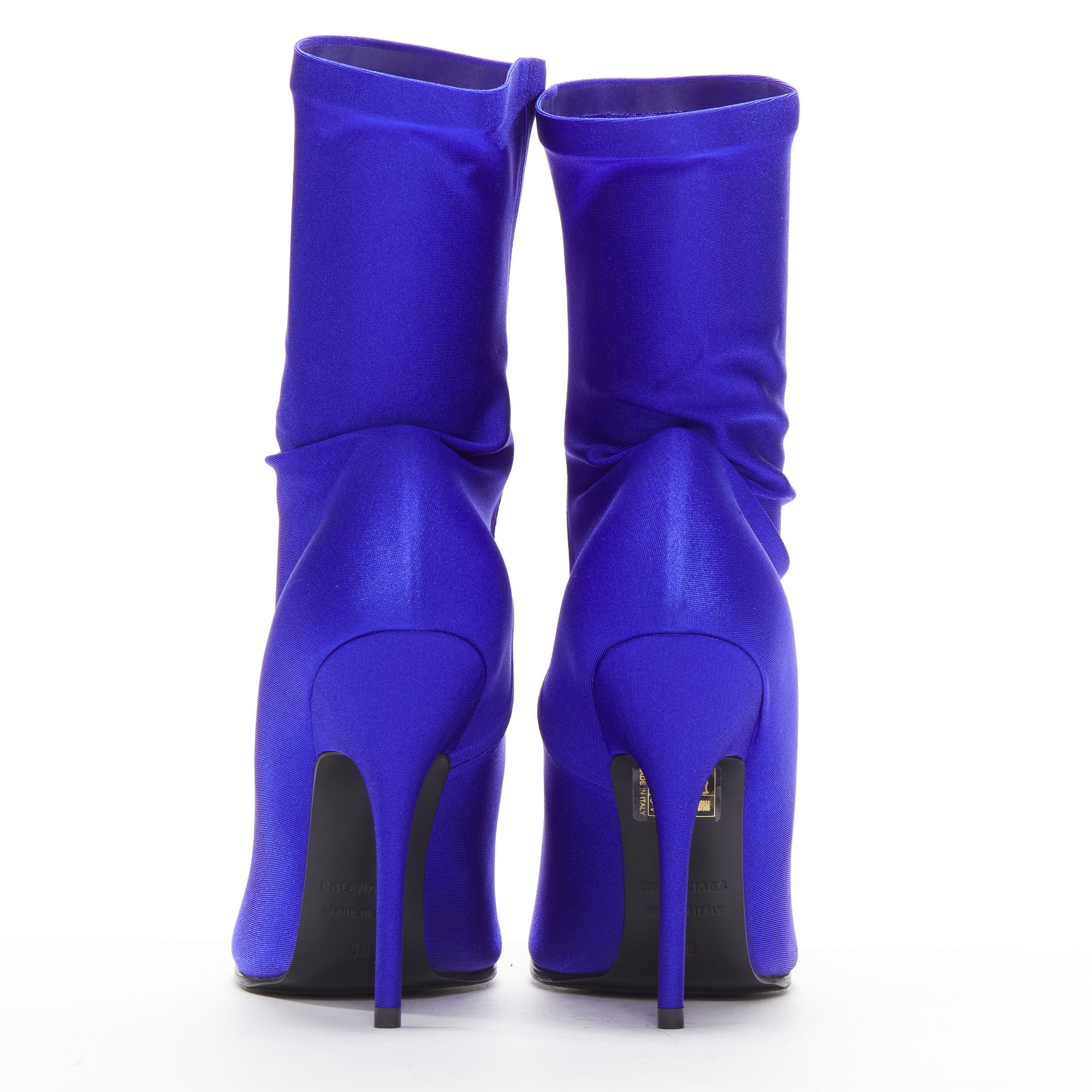 Balenciaga new BALENCIAGA Demna blue lycra high heeled sock boots EU38 Kim Kardashian Size US 8 / IT 38 - 5 Thumbnail
