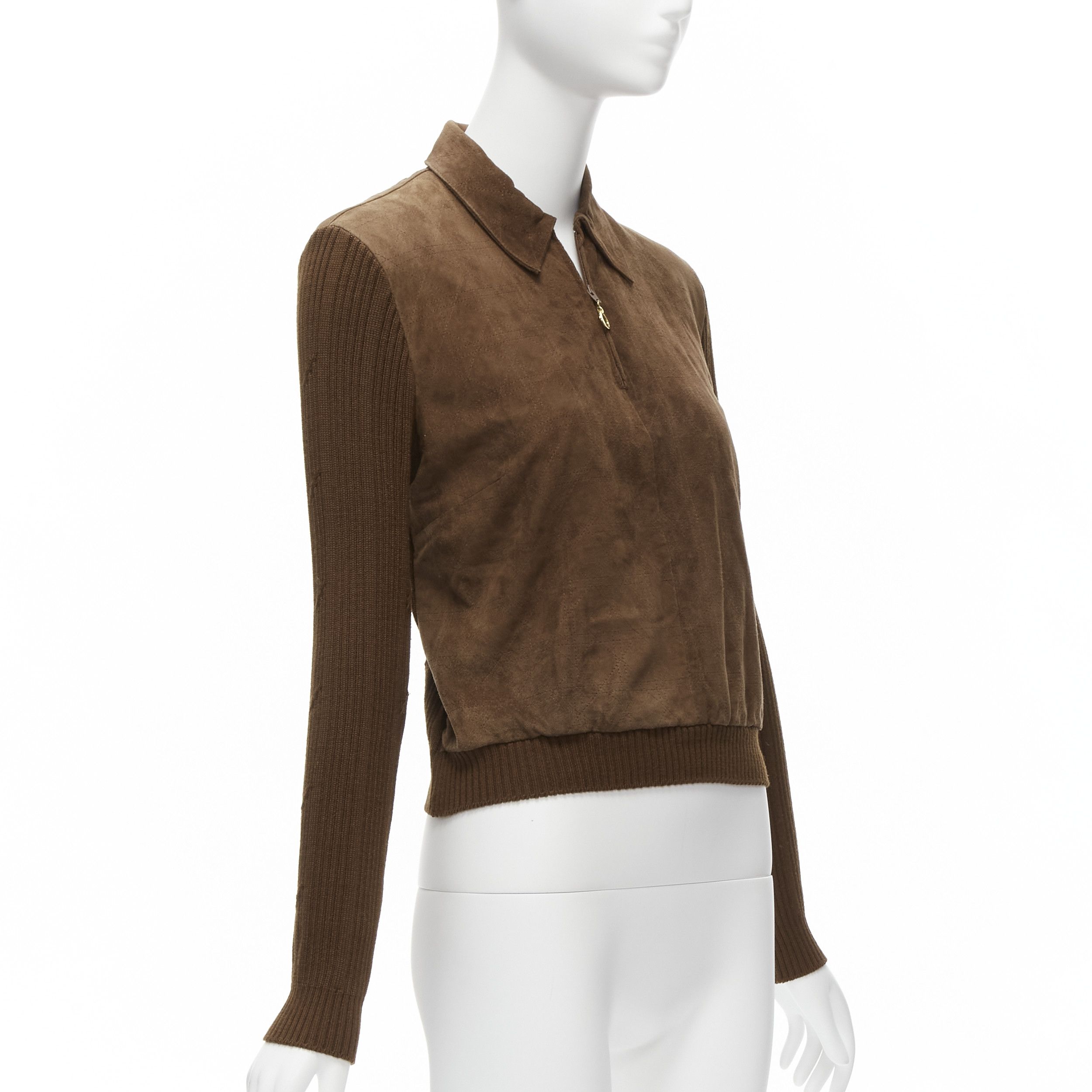Dior CHRISTIAN DIOR Vintage Cannage stitch brown suede leather ribbed half zip sweater Size S / US 4 / IT 40 - 3 Thumbnail