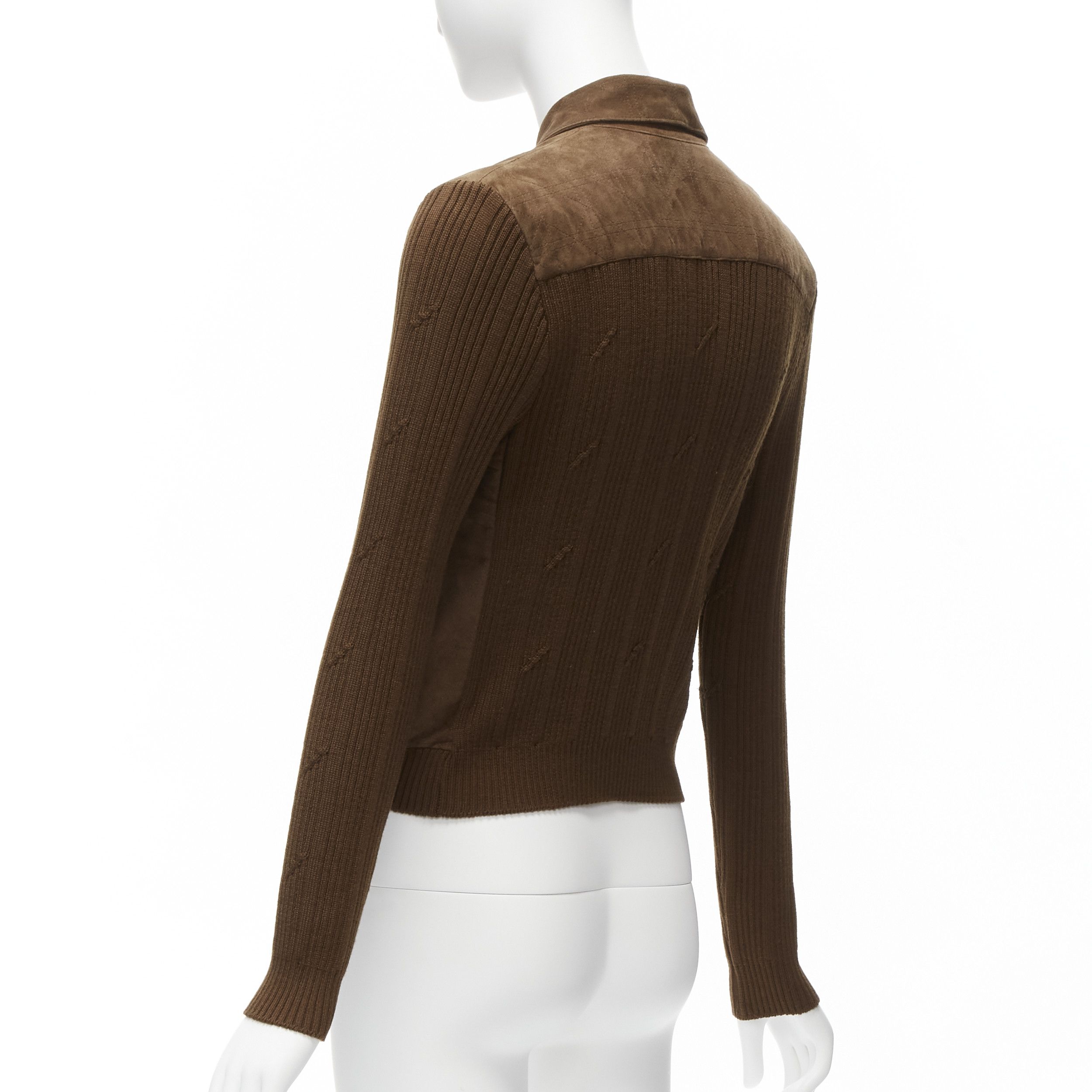 Dior CHRISTIAN DIOR Vintage Cannage stitch brown suede leather ribbed half zip sweater Size S / US 4 / IT 40 - 6 Thumbnail