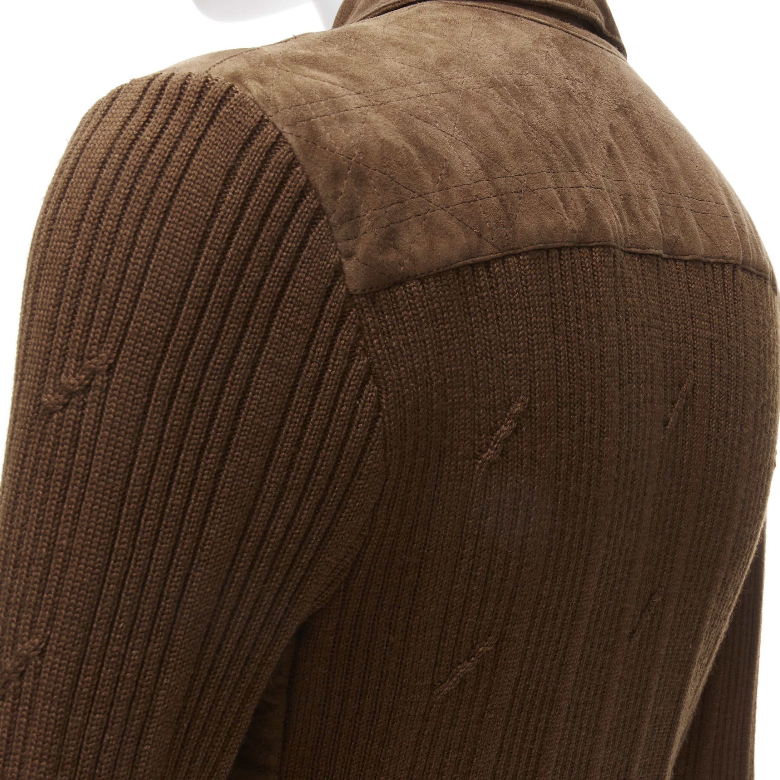Dior CHRISTIAN DIOR Vintage Cannage stitch brown suede leather ribbed half zip sweater Size S / US 4 / IT 40 - 8 Thumbnail