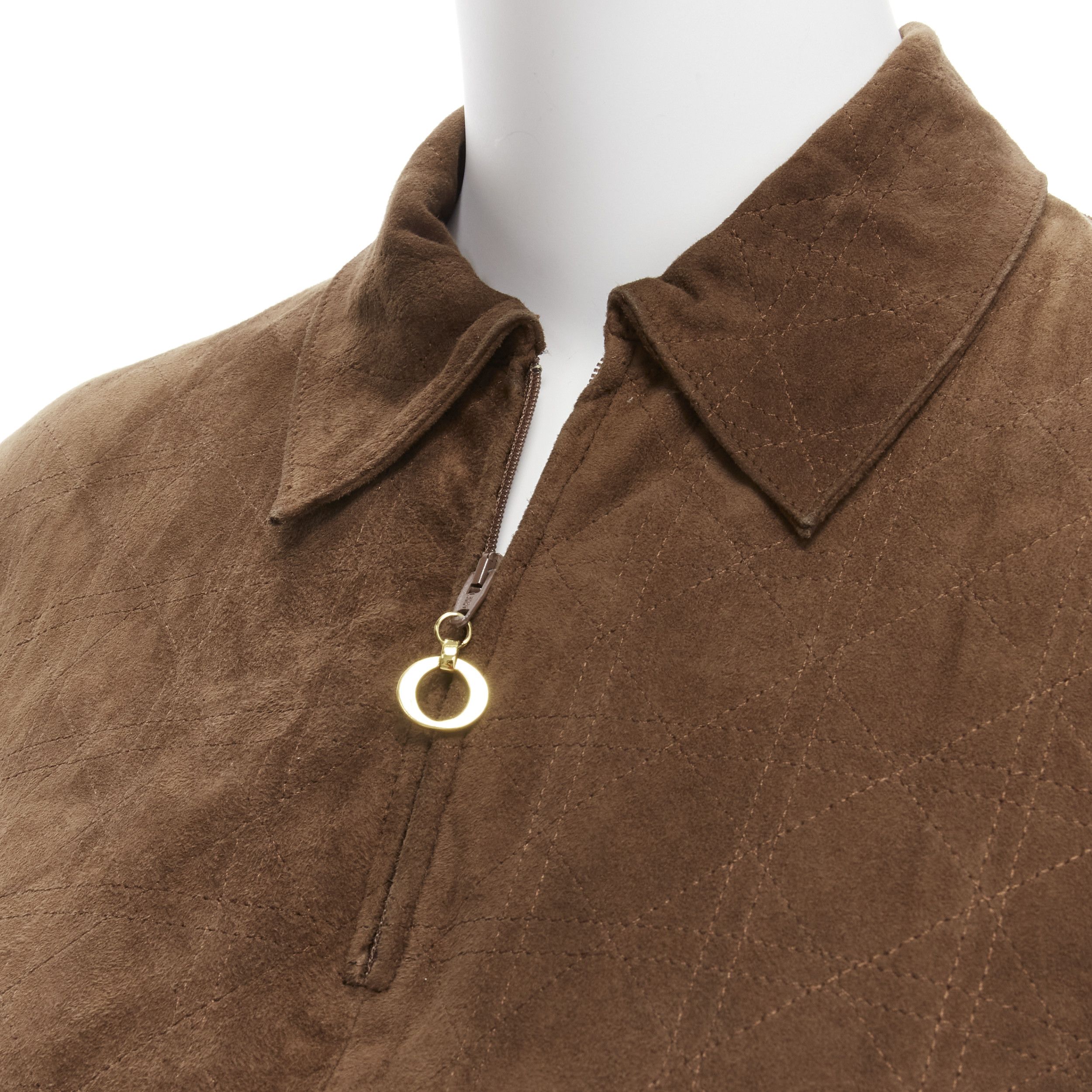 Dior CHRISTIAN DIOR Vintage Cannage stitch brown suede leather ribbed half zip sweater Size S / US 4 / IT 40 - 2 Thumbnail
