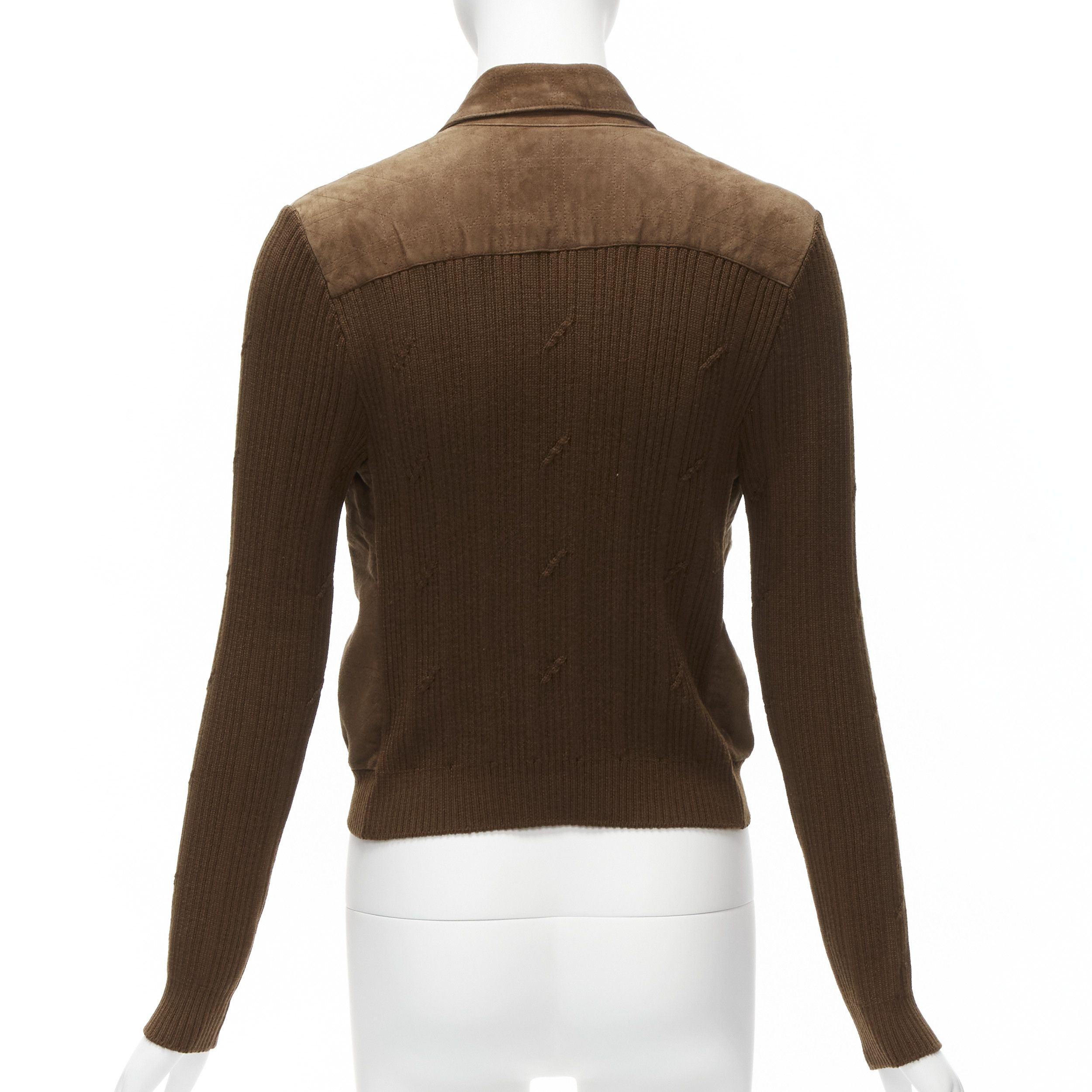 Dior CHRISTIAN DIOR Vintage Cannage stitch brown suede leather ribbed half zip sweater Size S / US 4 / IT 40 - 5 Thumbnail
