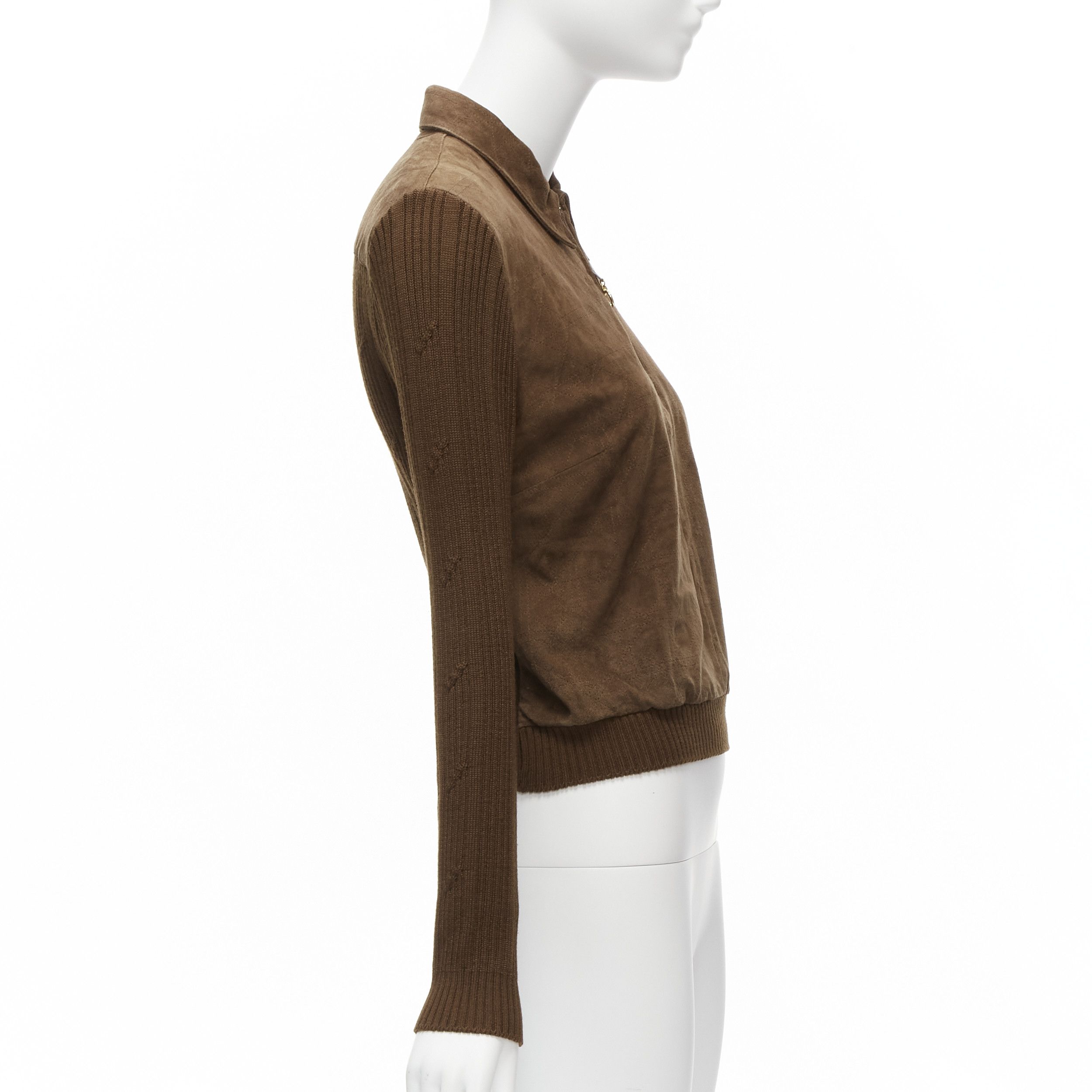 Dior CHRISTIAN DIOR Vintage Cannage stitch brown suede leather ribbed half zip sweater Size S / US 4 / IT 40 - 4 Thumbnail