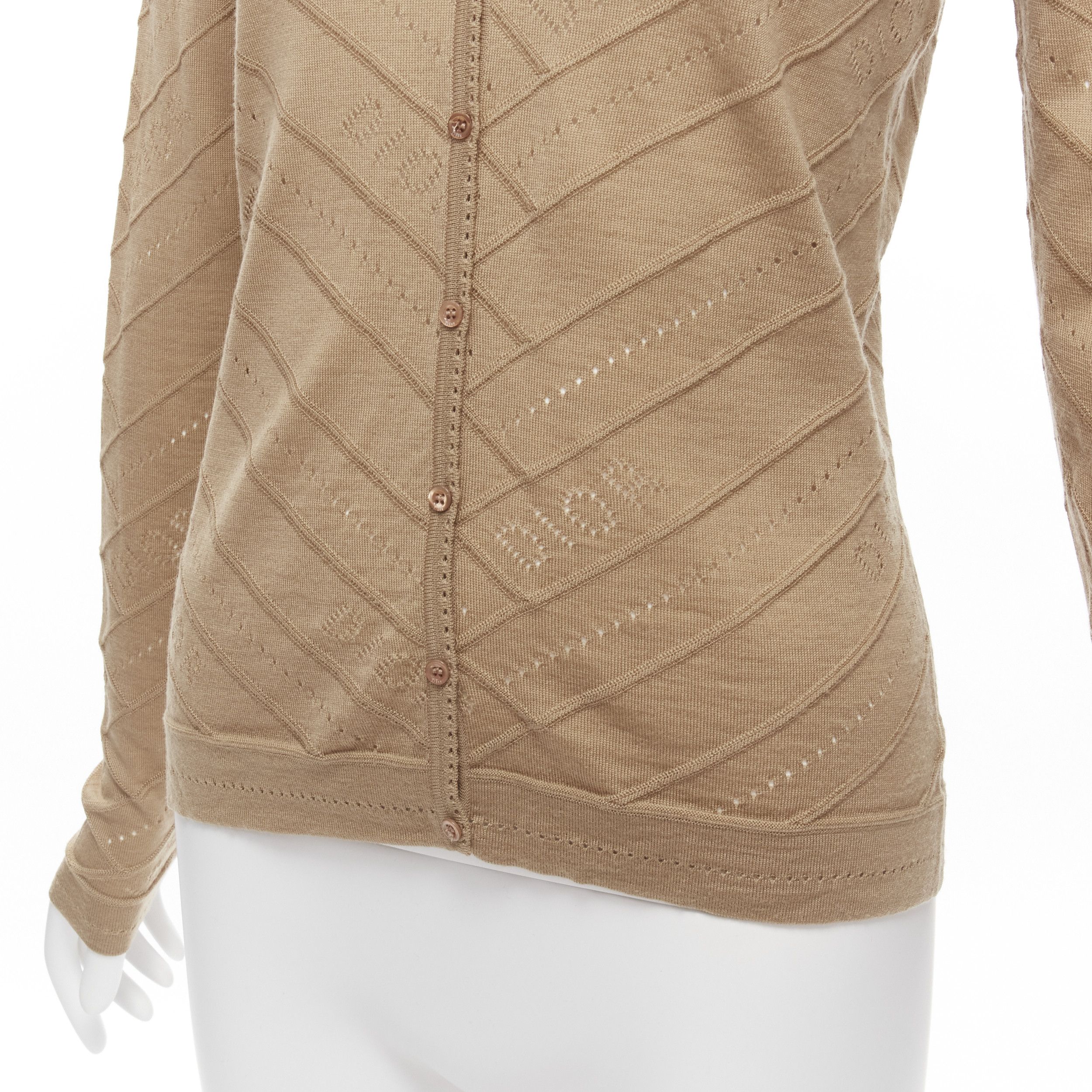 Dior CHRISTIAN DIOR Vintage Galliano brown Dior logo Pointelle knit cardigan FR36 S Size S / US 4 / IT 40 - 2 Thumbnail