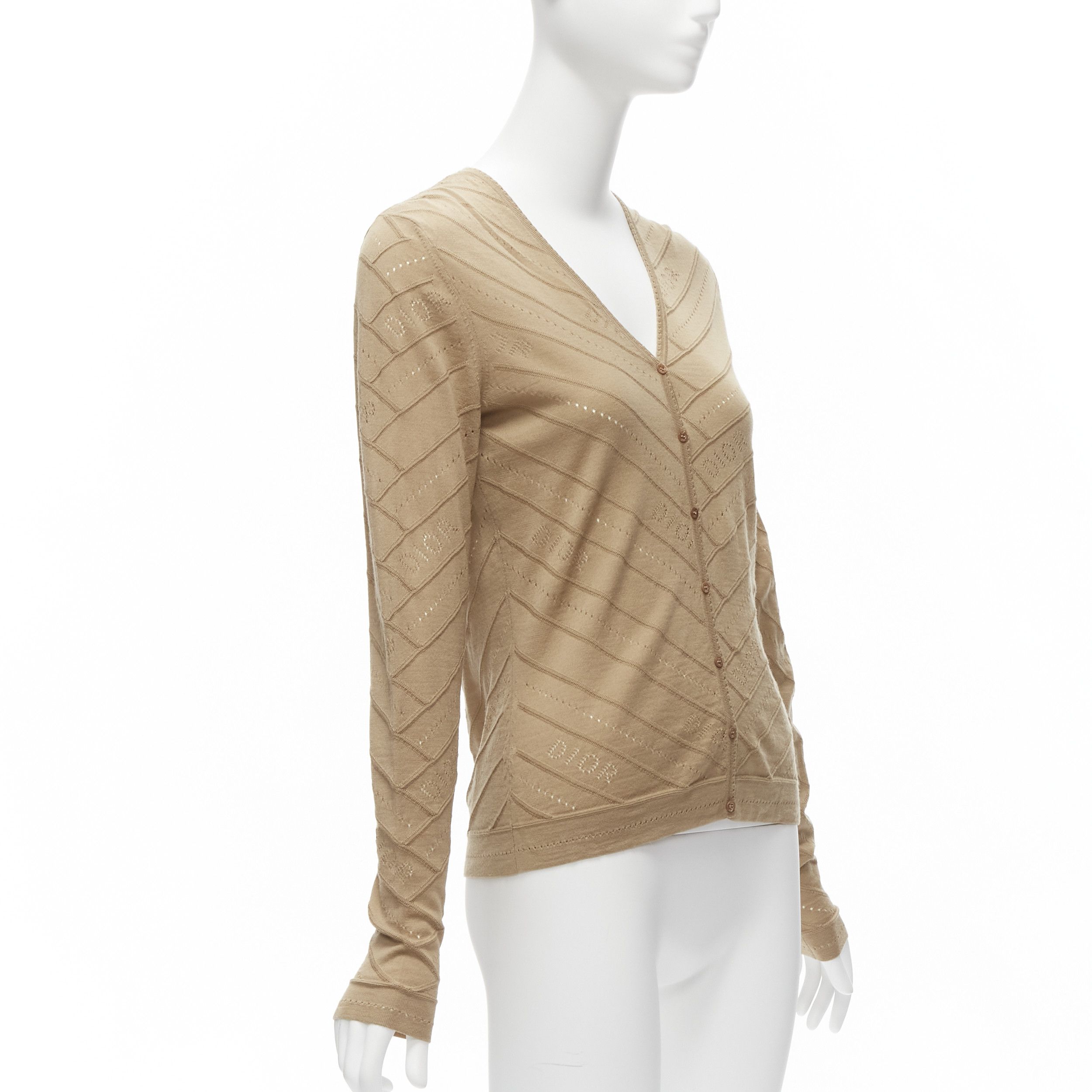 Dior CHRISTIAN DIOR Vintage Galliano brown Dior logo Pointelle knit cardigan FR36 S Size S / US 4 / IT 40 - 4 Thumbnail