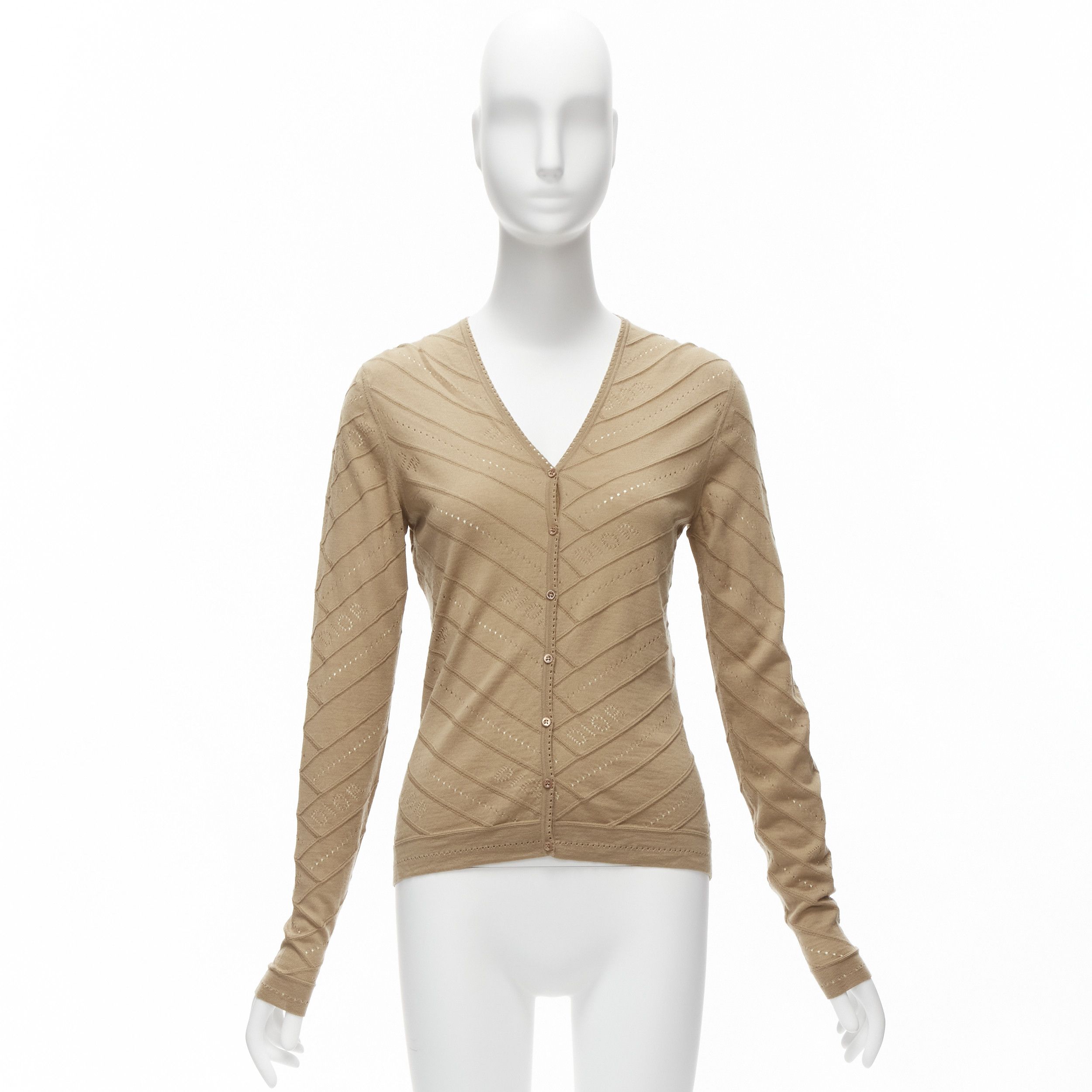 Dior CHRISTIAN DIOR Vintage Galliano brown Dior logo Pointelle knit cardigan FR36 S Size S / US 4 / IT 40 - 10 Thumbnail