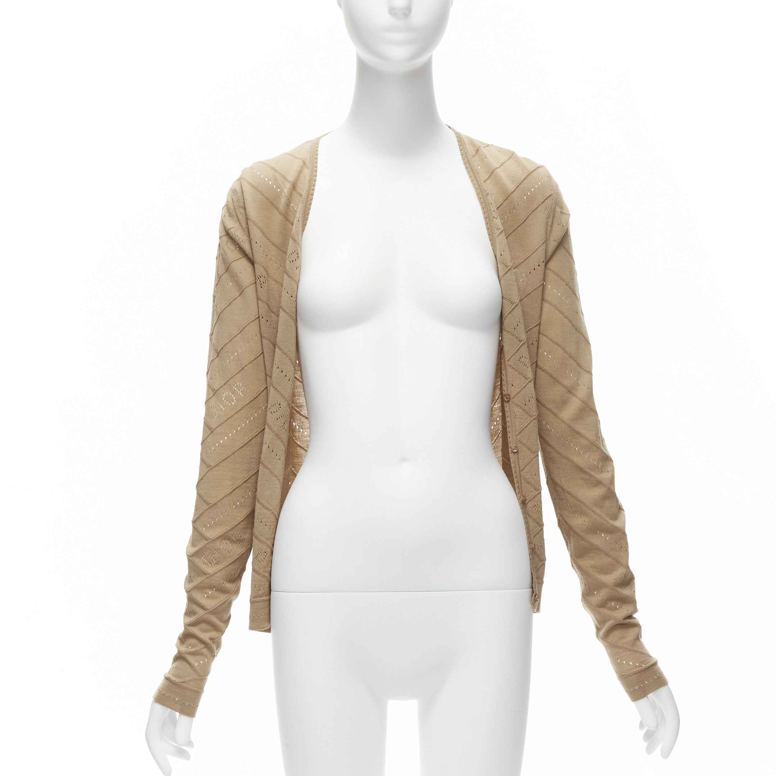 Dior CHRISTIAN DIOR Vintage Galliano brown Dior logo Pointelle knit cardigan FR36 S Size S / US 4 / IT 40 - 3 Thumbnail