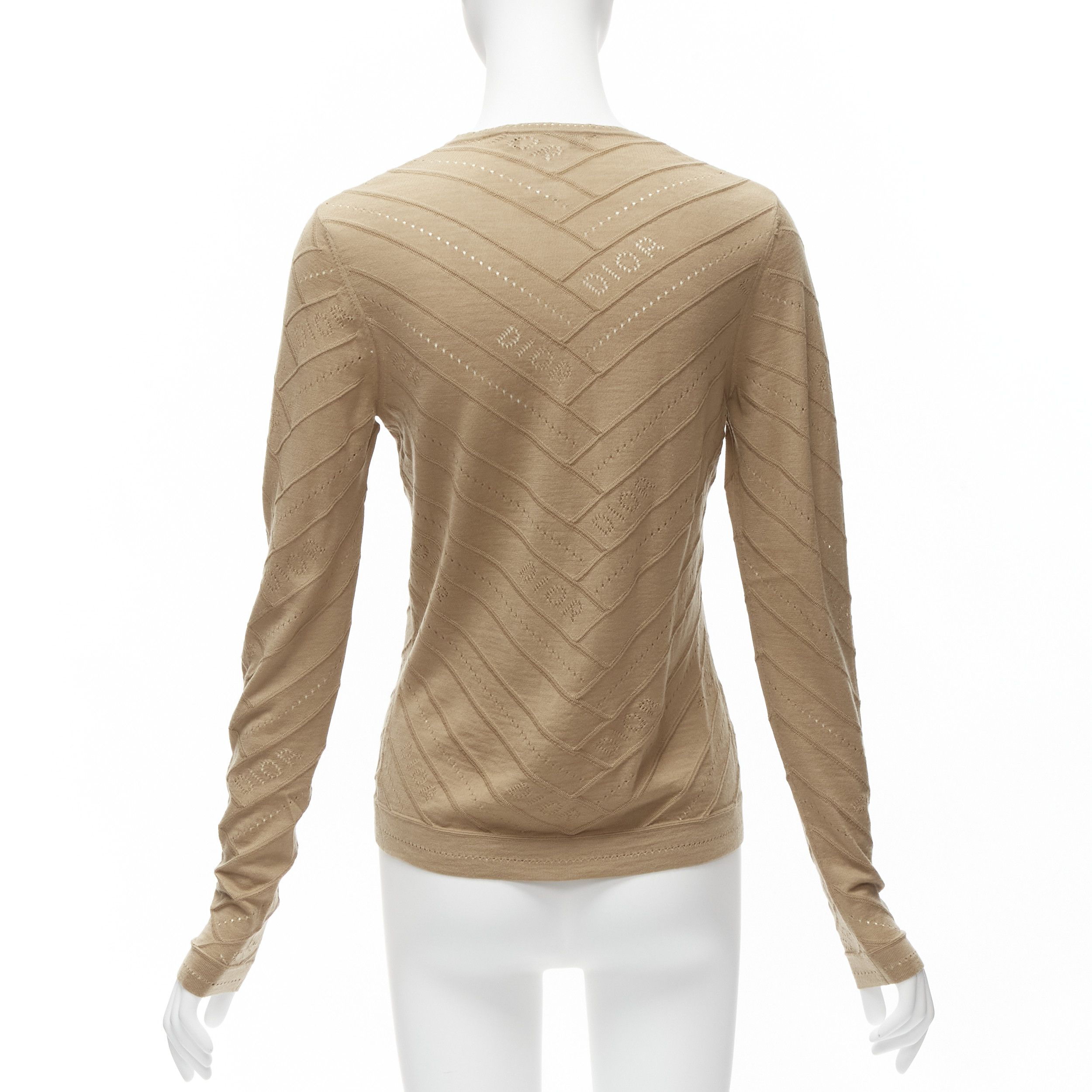 Dior CHRISTIAN DIOR Vintage Galliano brown Dior logo Pointelle knit cardigan FR36 S Size S / US 4 / IT 40 - 6 Thumbnail