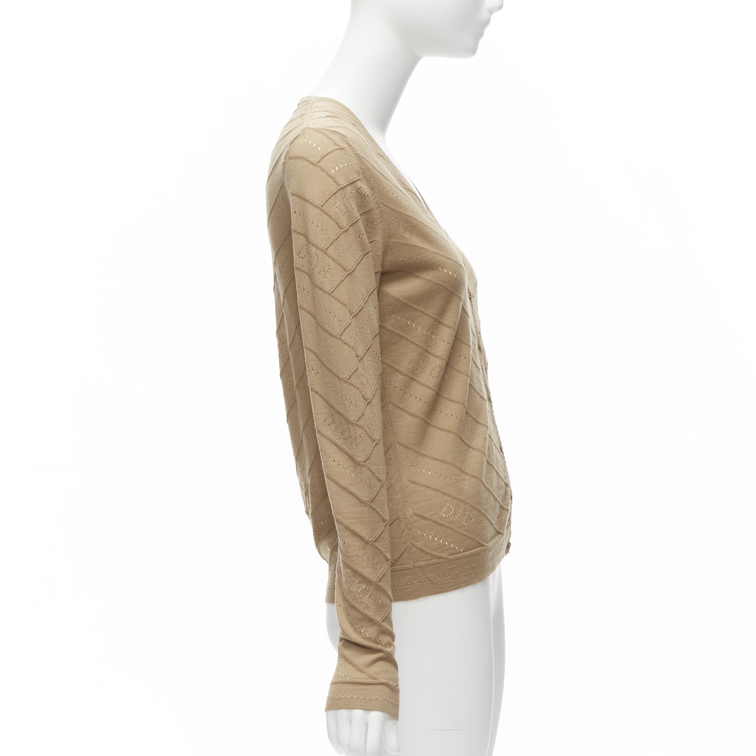 Dior CHRISTIAN DIOR Vintage Galliano brown Dior logo Pointelle knit cardigan FR36 S Size S / US 4 / IT 40 - 5 Thumbnail