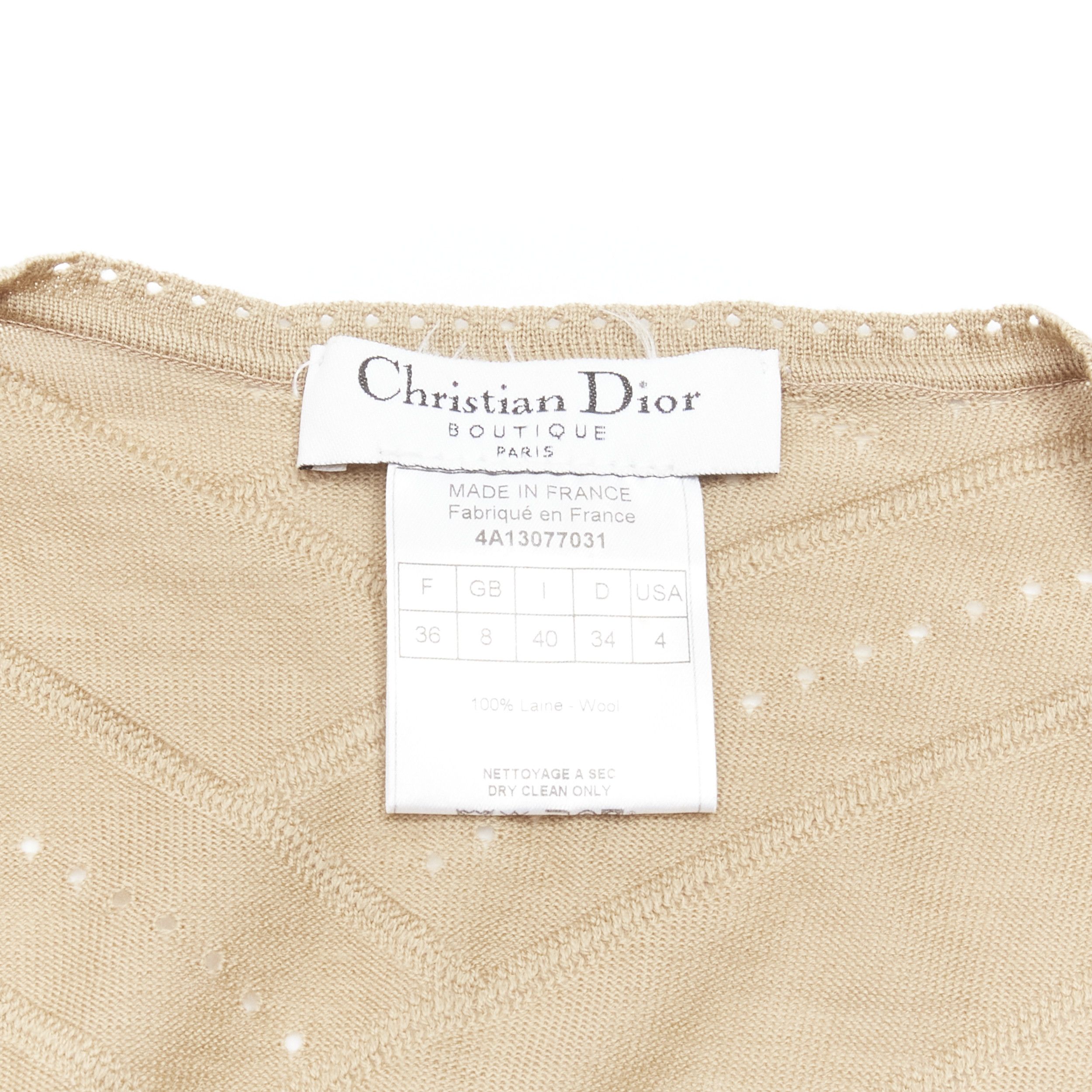 Dior CHRISTIAN DIOR Vintage Galliano brown Dior logo Pointelle knit cardigan FR36 S Size S / US 4 / IT 40 - 9 Thumbnail