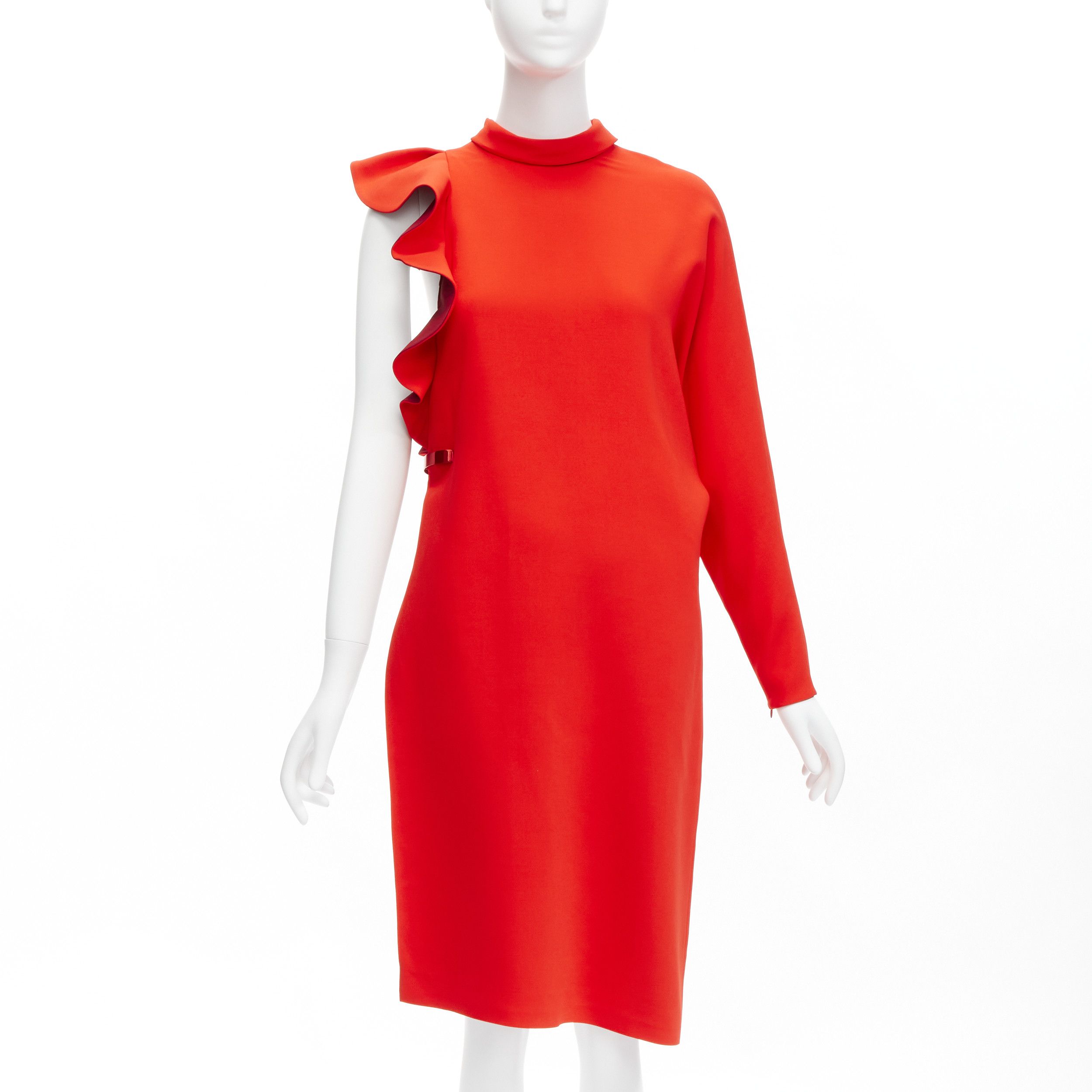 Givenchy GIVENCHY 2017 Tisci Tribute red crepe metal bar ruffle cutout tunic top FR36 S Size S / US 4 / IT 40 - 3 Thumbnail