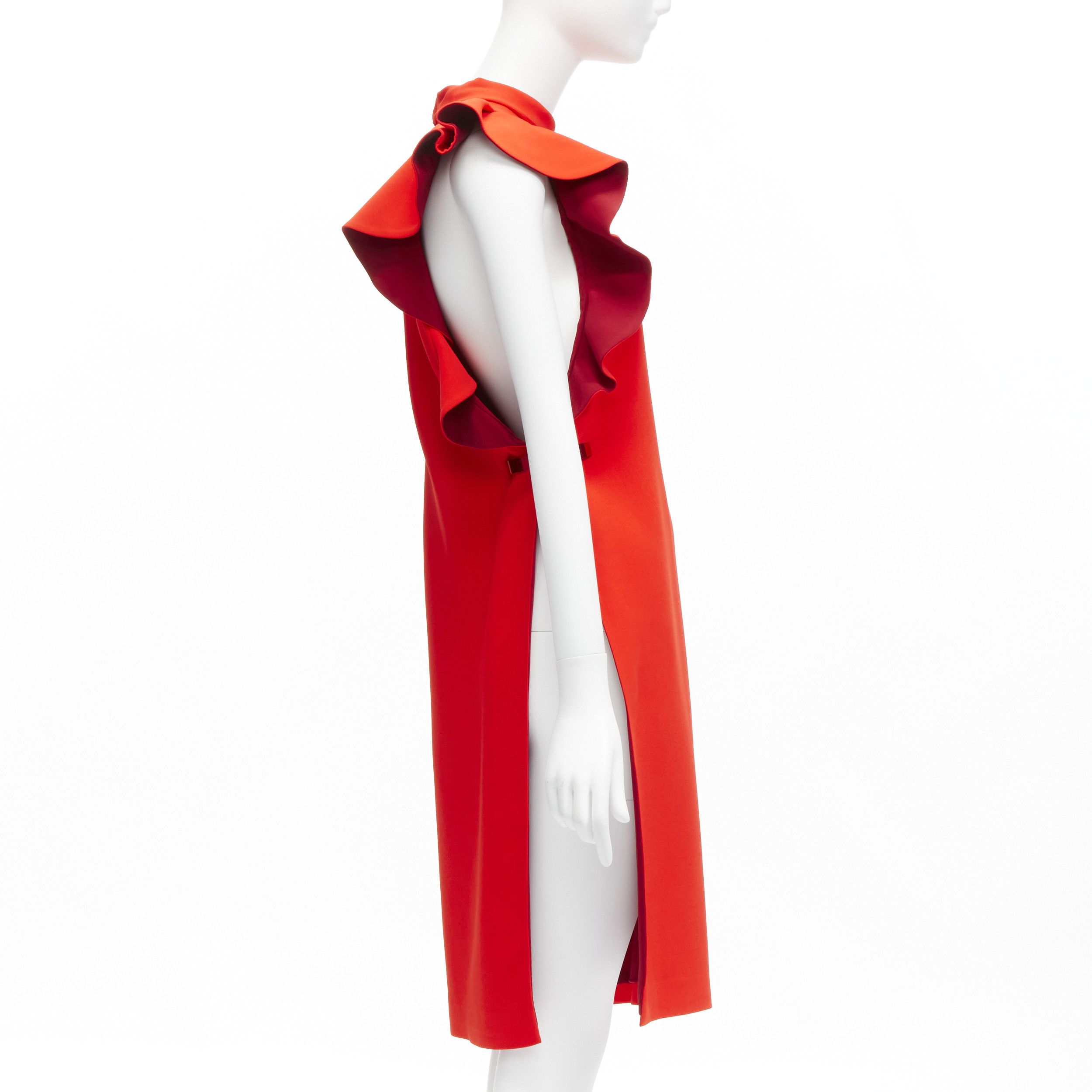Givenchy GIVENCHY 2017 Tisci Tribute red crepe metal bar ruffle cutout tunic top FR36 S Size S / US 4 / IT 40 - 4 Thumbnail