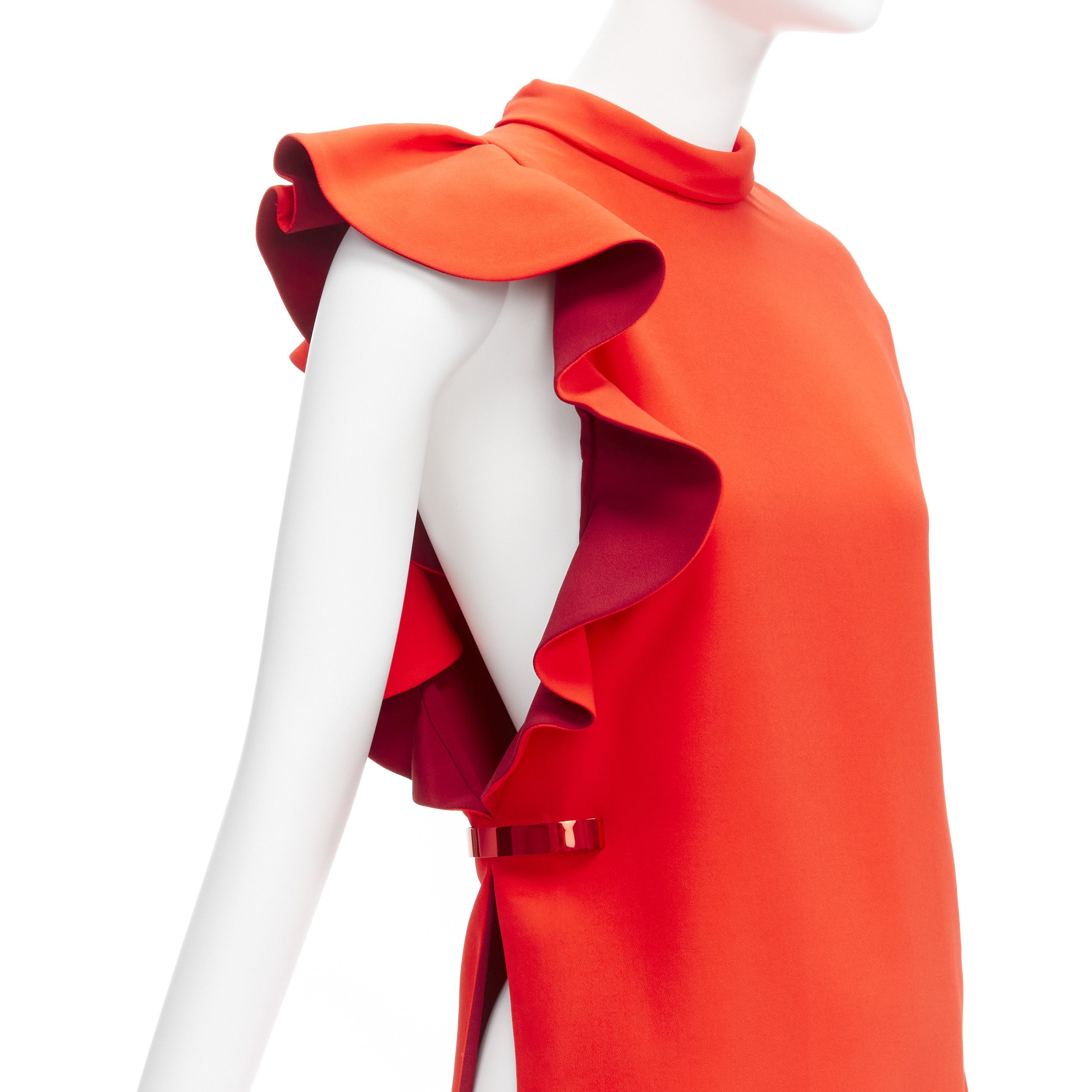 Givenchy GIVENCHY 2017 Tisci Tribute red crepe metal bar ruffle cutout tunic top FR36 S Size S / US 4 / IT 40 - 2 Thumbnail