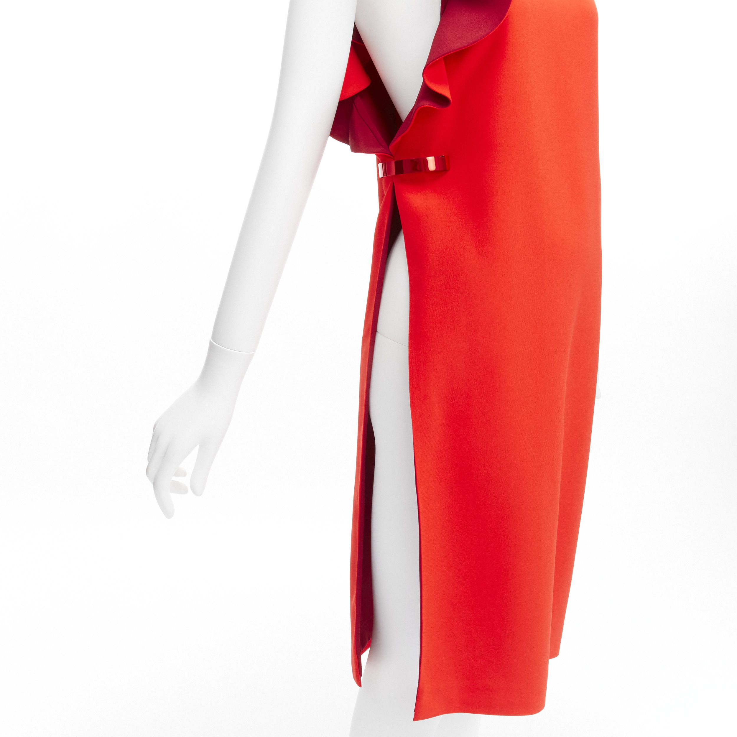 Givenchy GIVENCHY 2017 Tisci Tribute red crepe metal bar ruffle cutout tunic top FR36 S Size S / US 4 / IT 40 - 7 Thumbnail