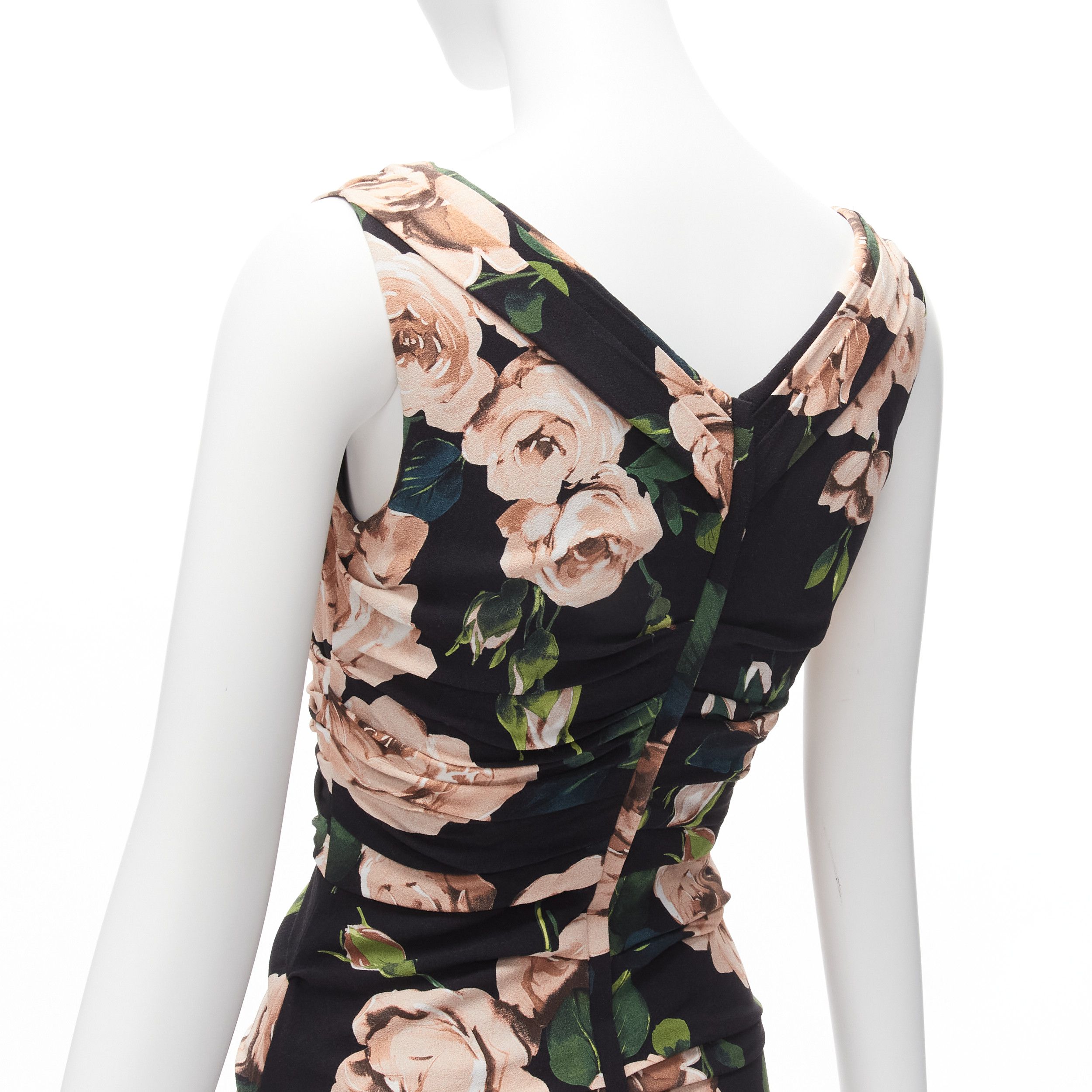 Dolce & Gabbana DOLCE GABBANA black pink rose print silk lined draped mid cocktail dress IT38 XS Size XS / US 0-2 / IT 36-38 - 7 Thumbnail