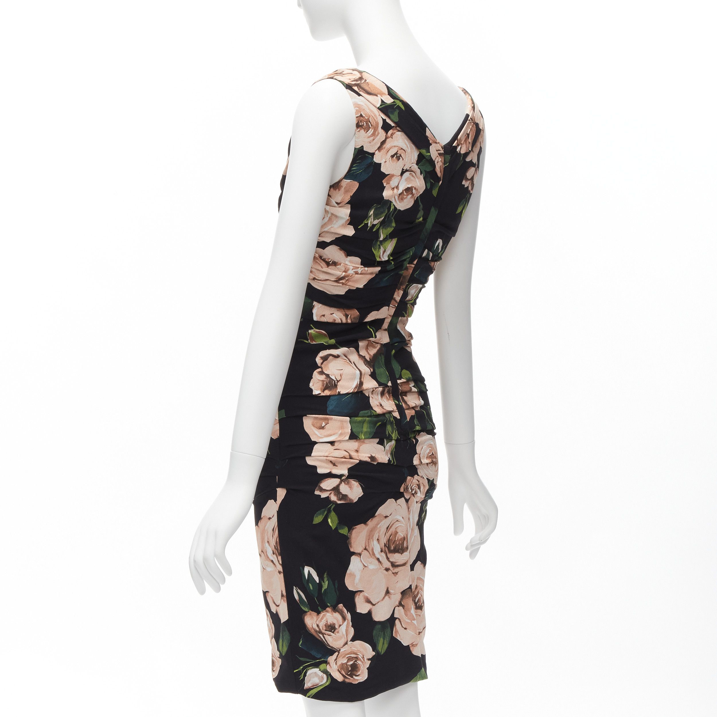 Dolce & Gabbana DOLCE GABBANA black pink rose print silk lined draped mid cocktail dress IT38 XS Size XS / US 0-2 / IT 36-38 - 6 Thumbnail