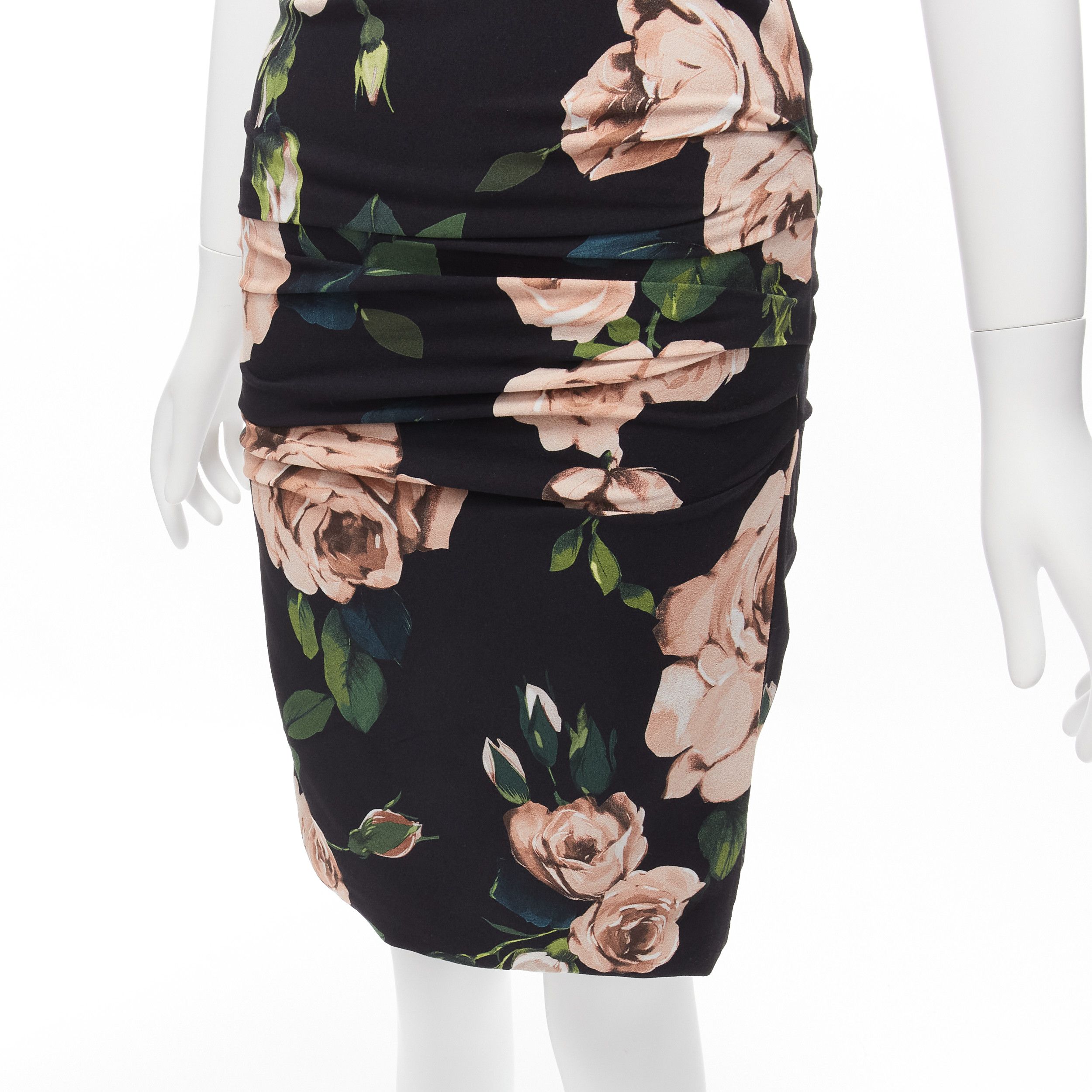 Dolce & Gabbana DOLCE GABBANA black pink rose print silk lined draped mid cocktail dress IT38 XS Size XS / US 0-2 / IT 36-38 - 8 Thumbnail