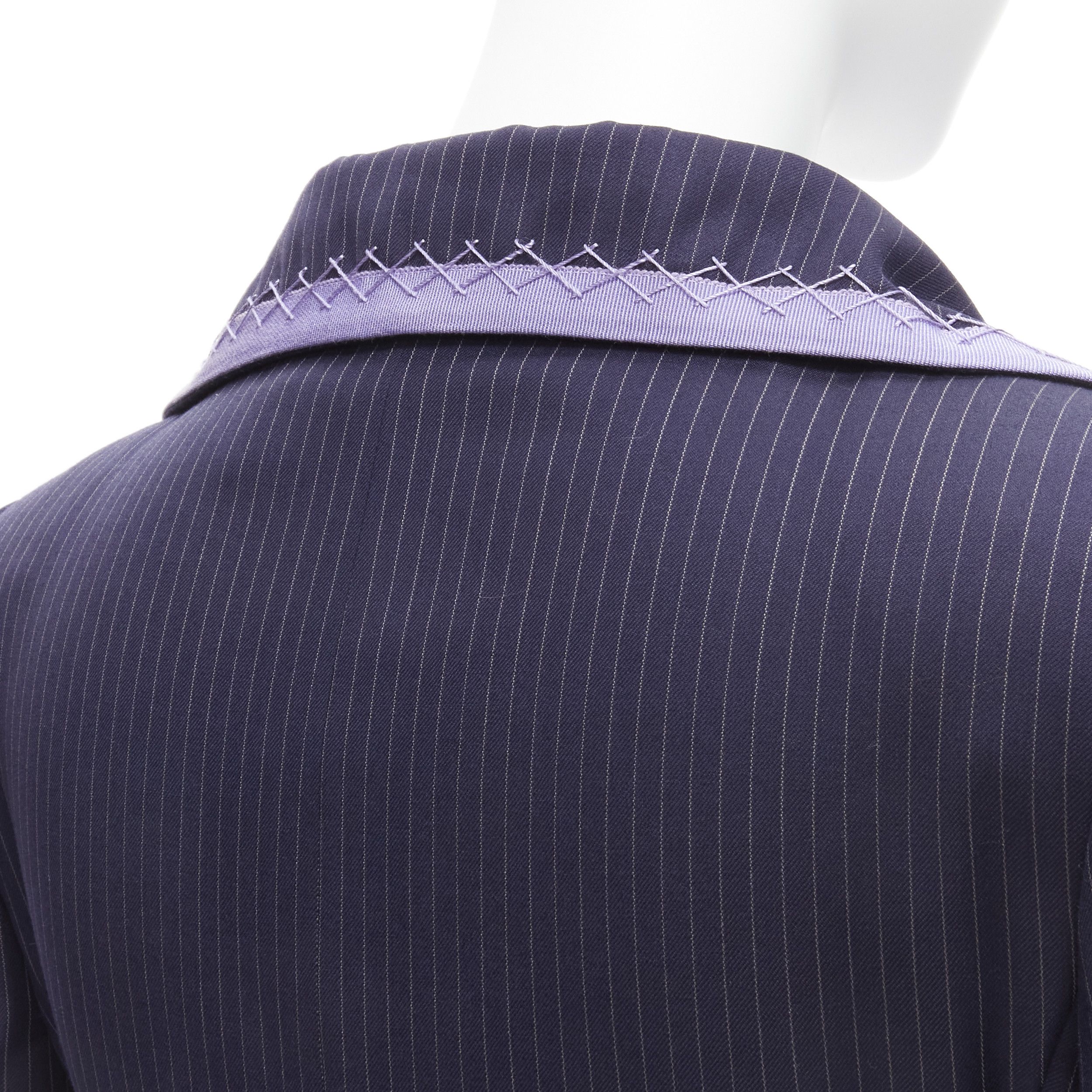 Dior CHRISTIAN DIOR John Galliano Vintage navy pinstripe purple topstitch bar jacket blazer FR38 M Size M / US 6-8 / IT 42-44 - 9 Thumbnail