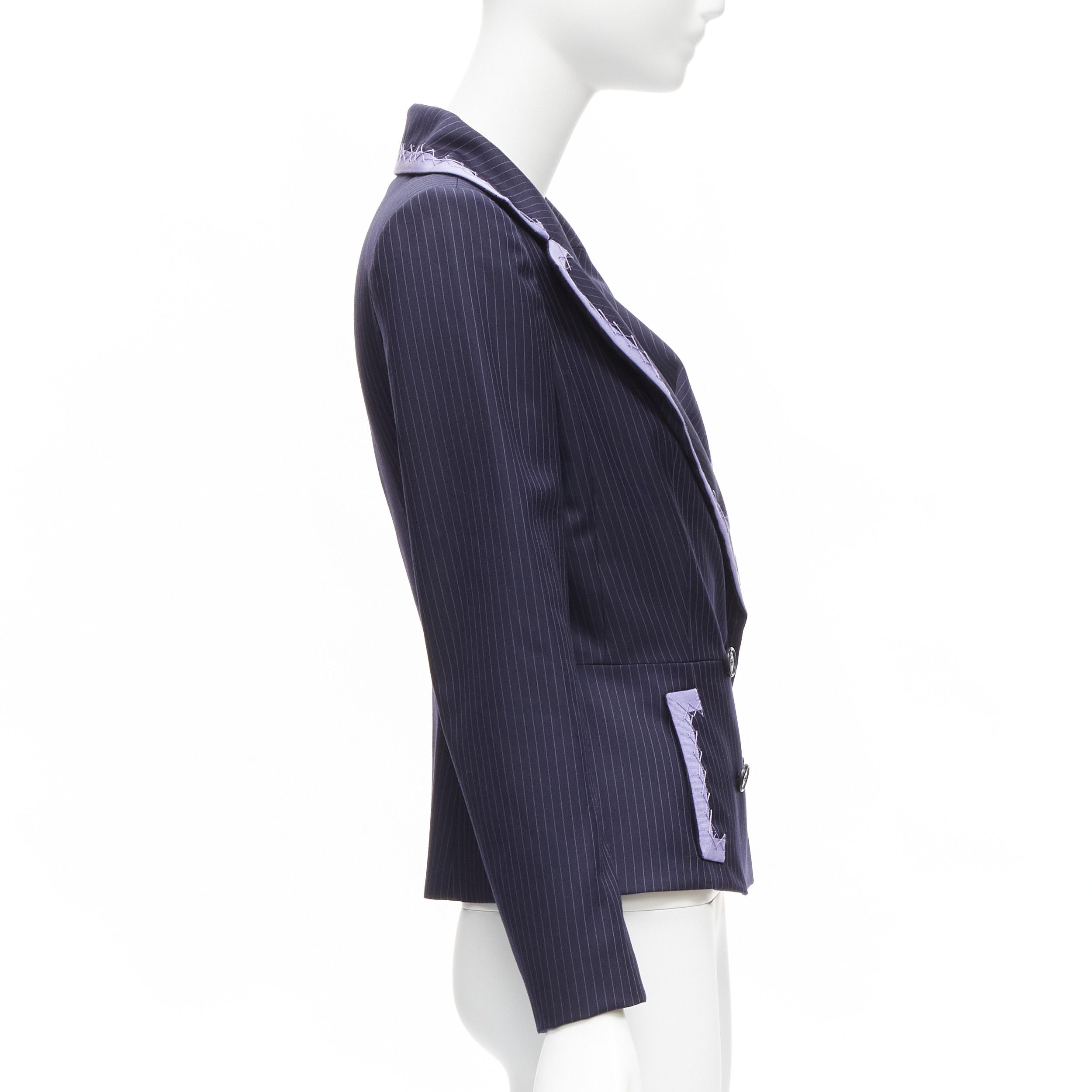 Dior CHRISTIAN DIOR John Galliano Vintage navy pinstripe purple topstitch bar jacket blazer FR38 M Size M / US 6-8 / IT 42-44 - 4 Thumbnail