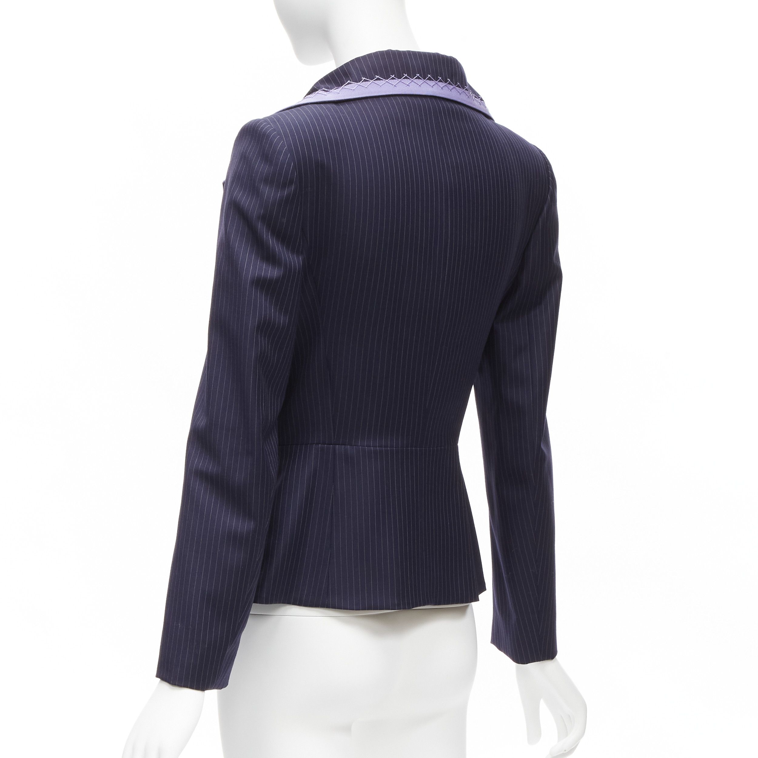 Dior CHRISTIAN DIOR John Galliano Vintage navy pinstripe purple topstitch bar jacket blazer FR38 M Size M / US 6-8 / IT 42-44 - 6 Thumbnail