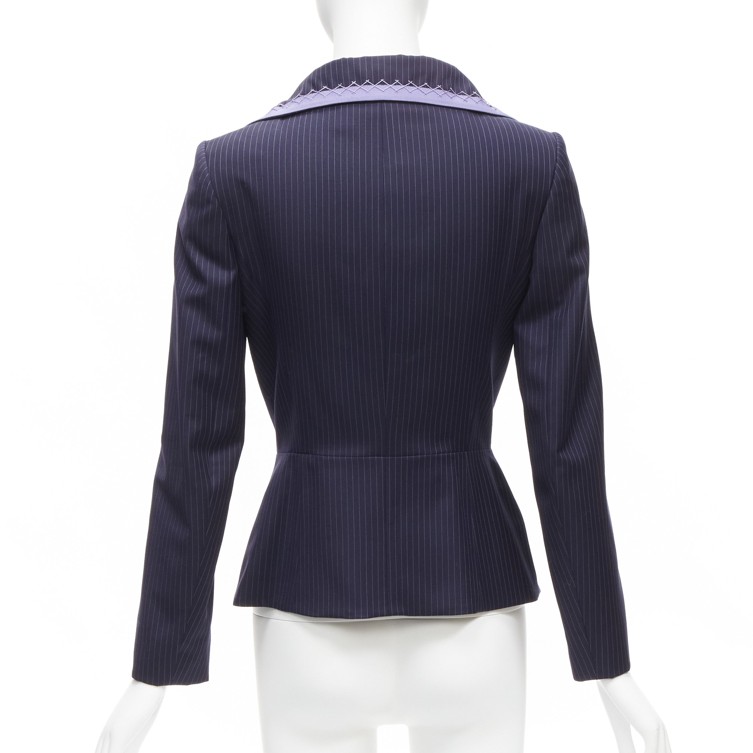 Dior CHRISTIAN DIOR John Galliano Vintage navy pinstripe purple topstitch bar jacket blazer FR38 M Size M / US 6-8 / IT 42-44 - 5 Thumbnail