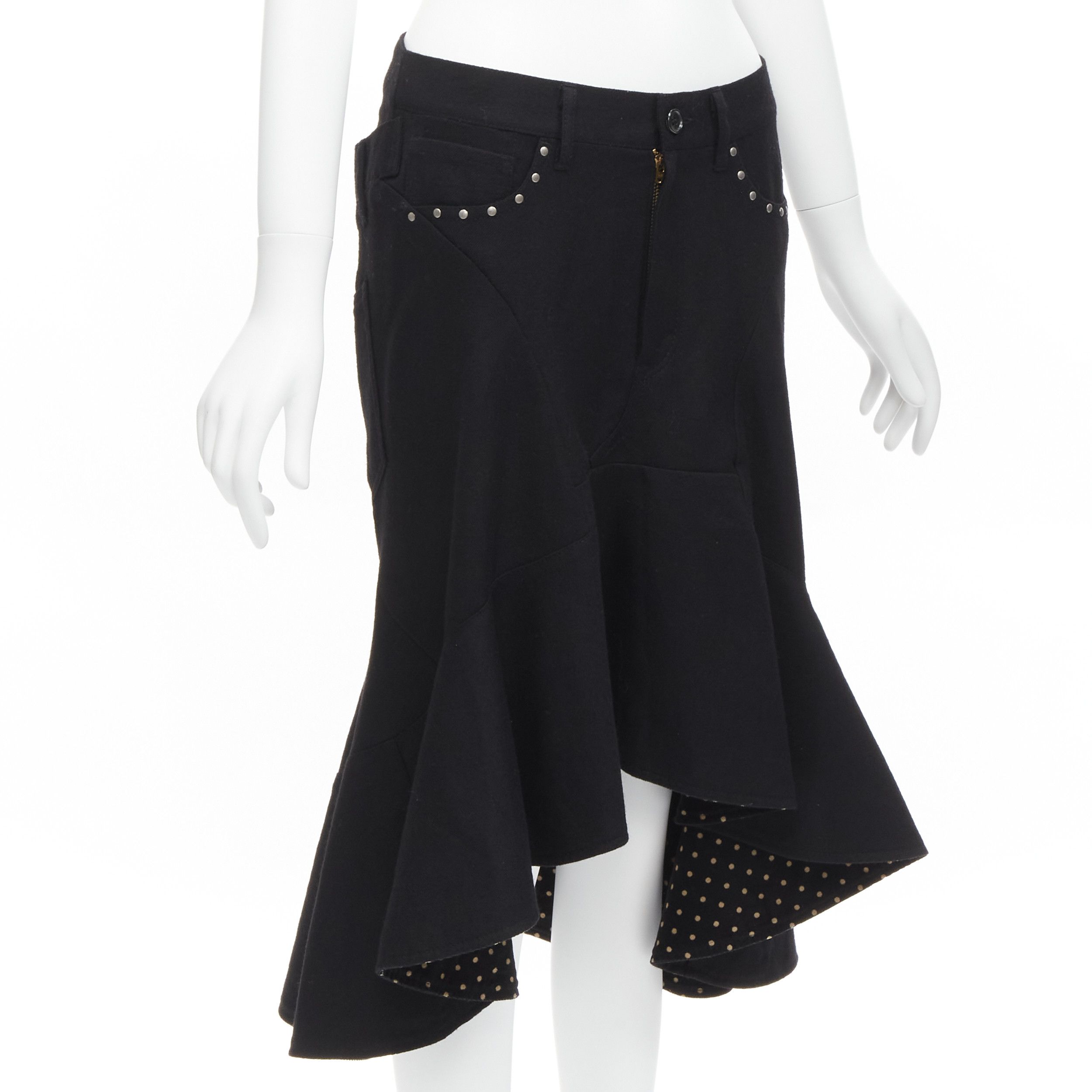 Junya Watanabe JUNYA WATANABE 2013 black wool studded pocket polka dot lined deconstructed flare skirt S Size 27" / US 4 / IT 40 - 3 Thumbnail