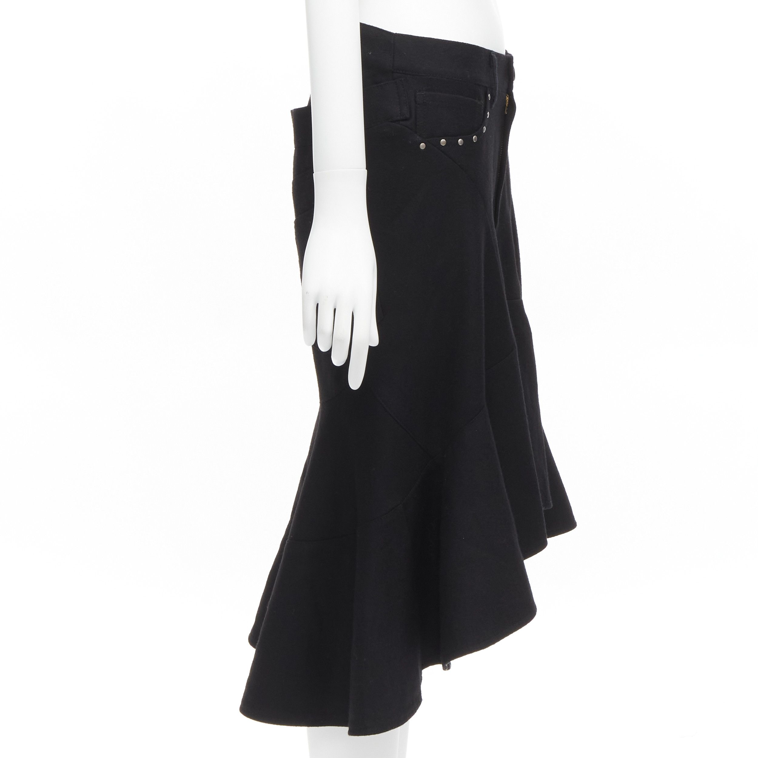 Junya Watanabe JUNYA WATANABE 2013 black wool studded pocket polka dot lined deconstructed flare skirt S Size 27" / US 4 / IT 40 - 4 Thumbnail