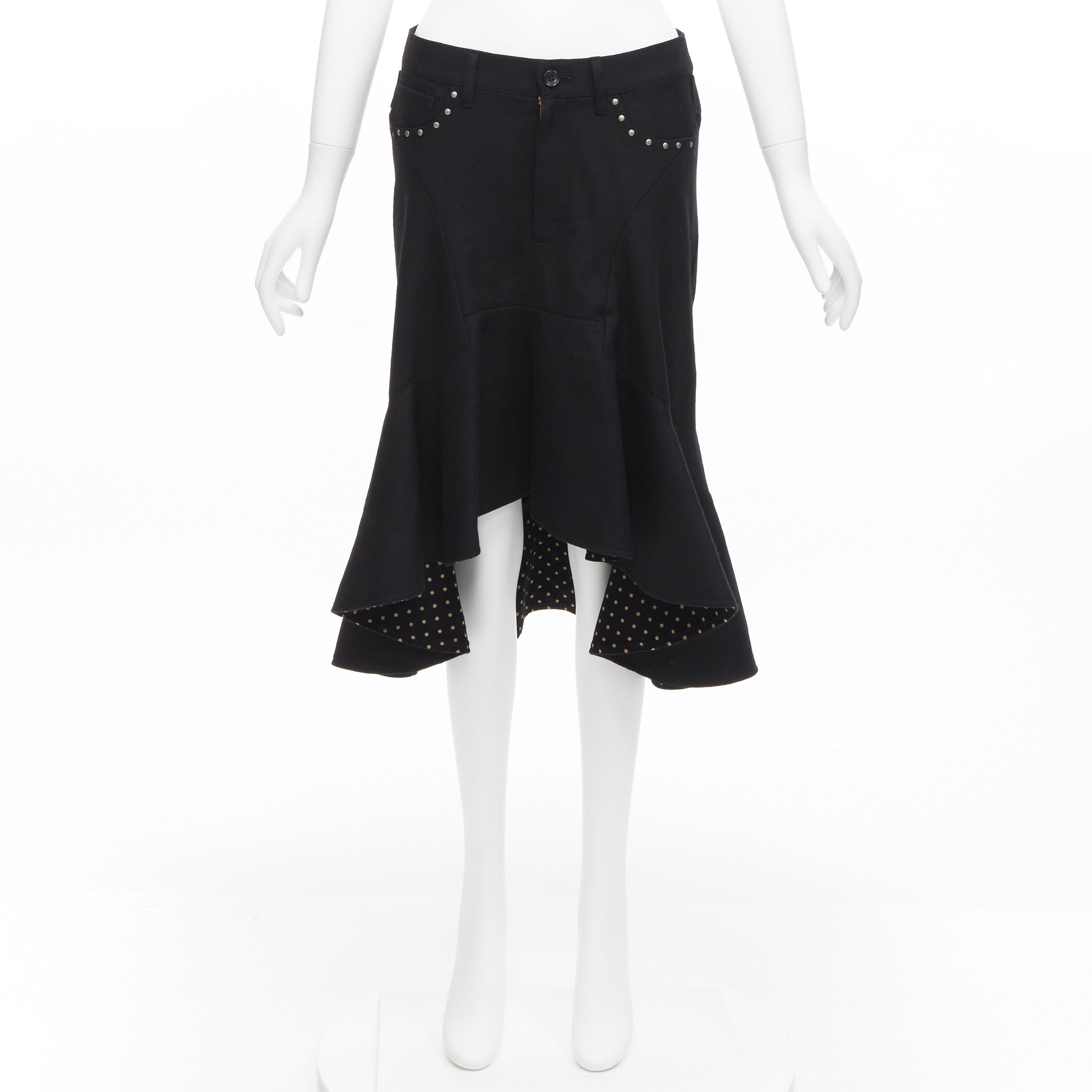 Junya Watanabe JUNYA WATANABE 2013 black wool studded pocket polka dot lined deconstructed flare skirt S Size 27" / US 4 / IT 40 - 10 Thumbnail