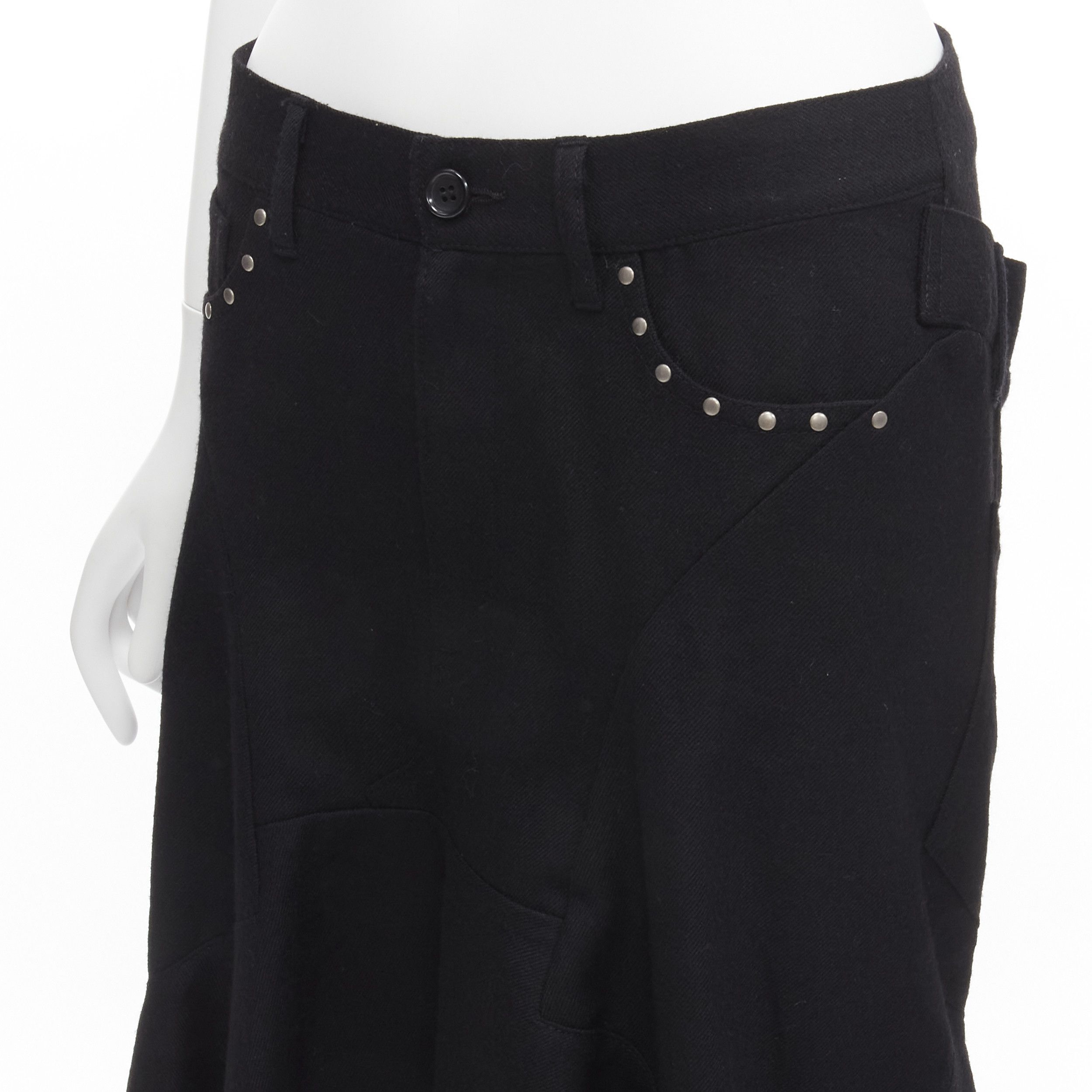 Junya Watanabe JUNYA WATANABE 2013 black wool studded pocket polka dot lined deconstructed flare skirt S Size 27" / US 4 / IT 40 - 2 Thumbnail