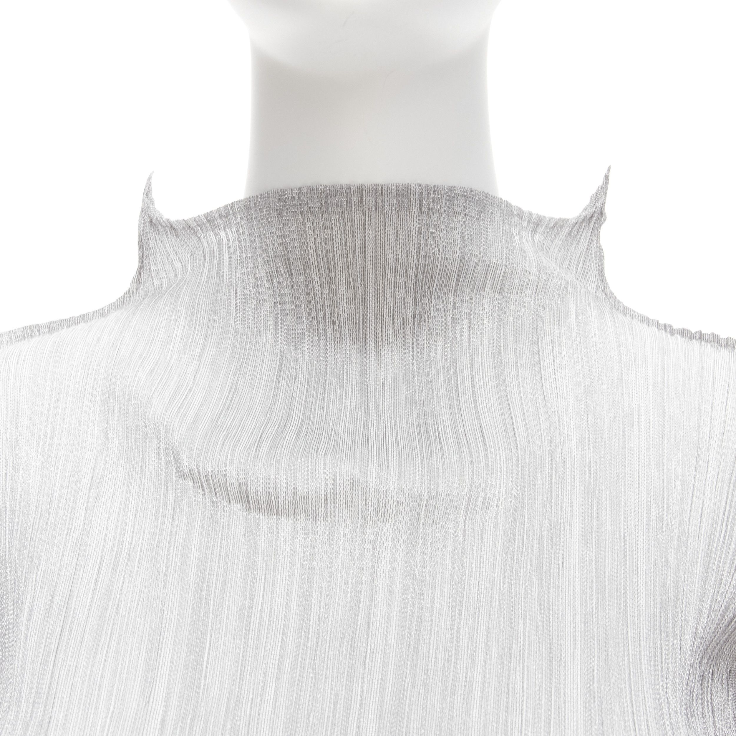Issey Miyake ISSEY MIYAKE PLEATS PLEASE silver spike collar angular cut pleats top JP3 L Size M / US 6-8 / IT 42-44 - 2 Thumbnail