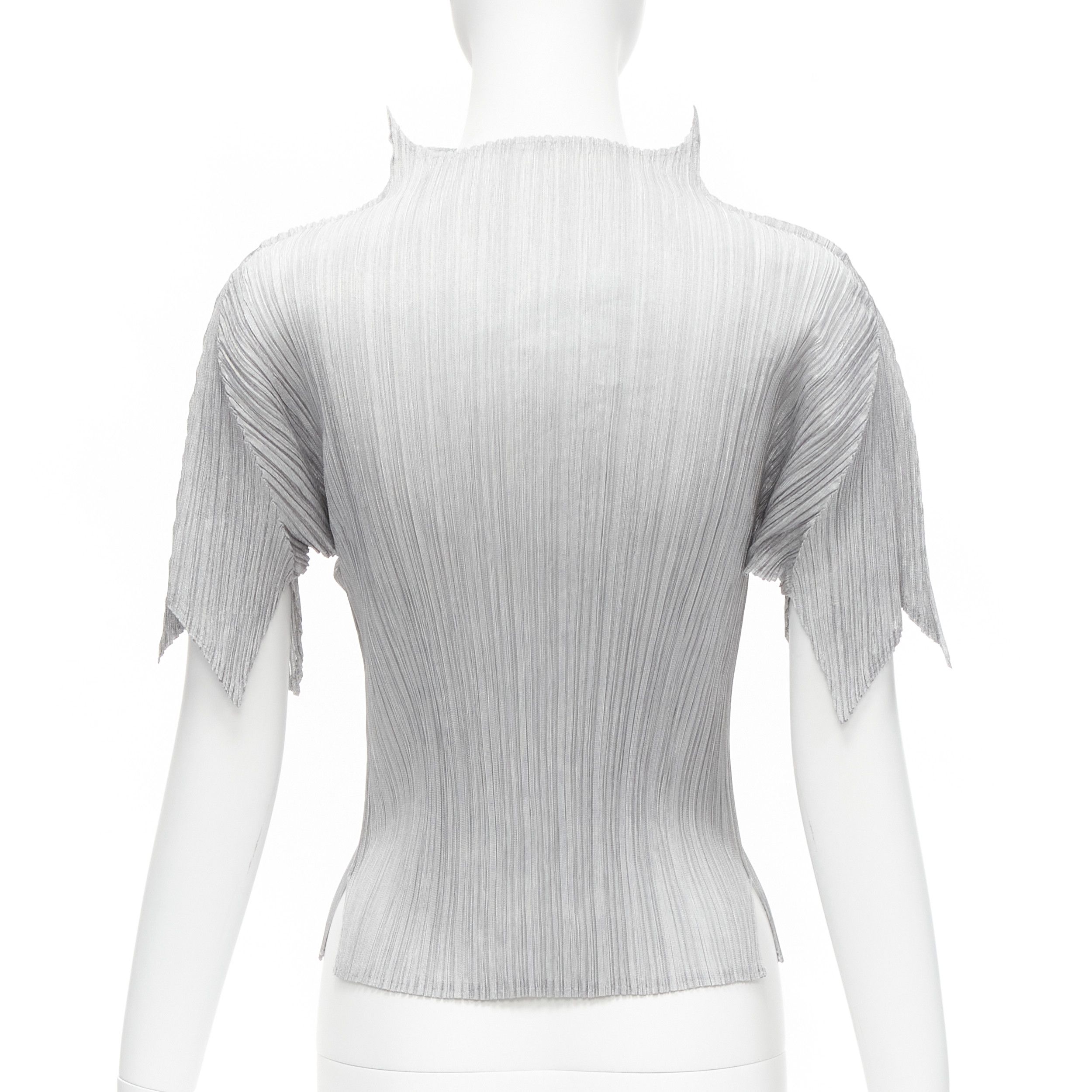 Issey Miyake ISSEY MIYAKE PLEATS PLEASE silver spike collar angular cut pleats top JP3 L Size M / US 6-8 / IT 42-44 - 5 Thumbnail