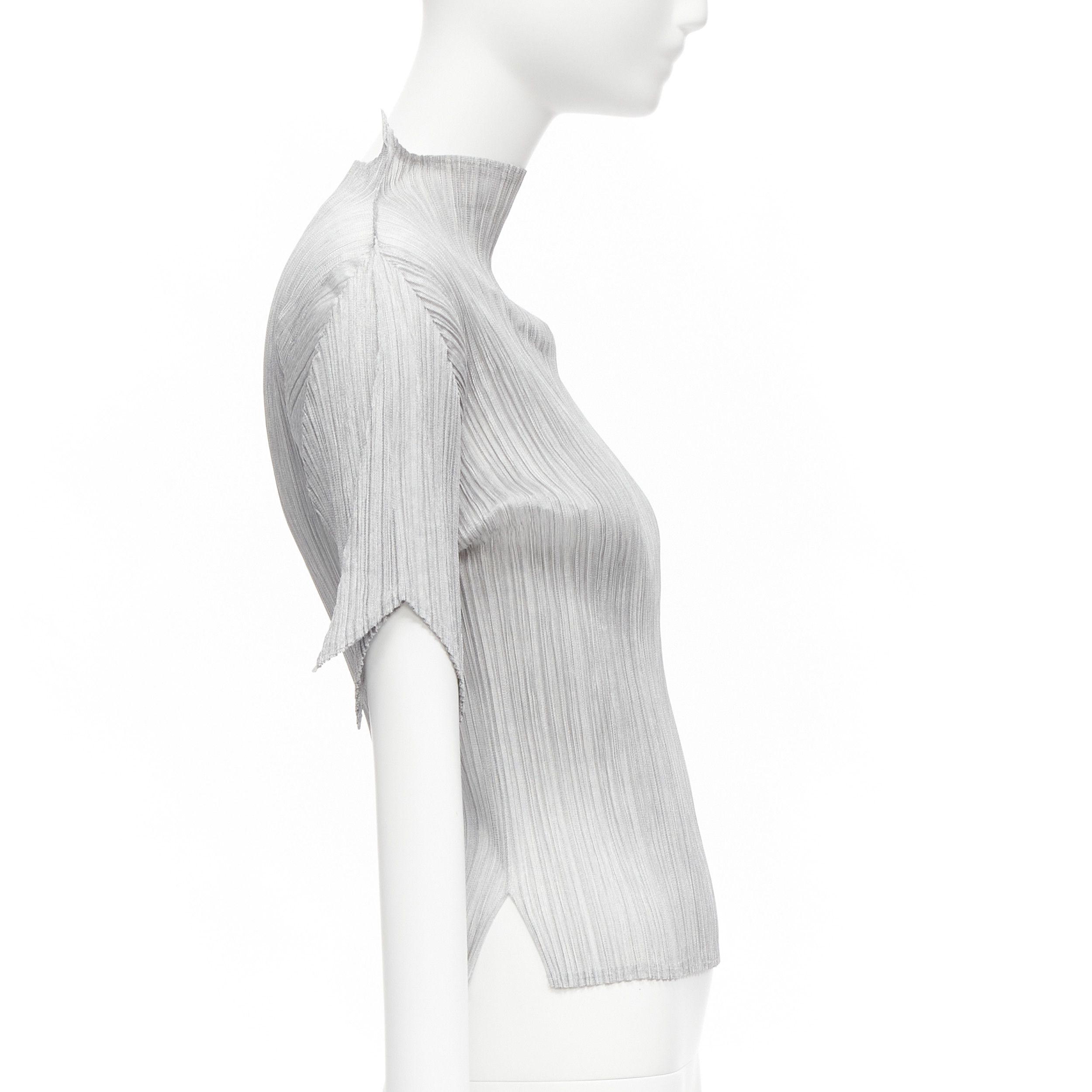 Issey Miyake ISSEY MIYAKE PLEATS PLEASE silver spike collar angular cut pleats top JP3 L Size M / US 6-8 / IT 42-44 - 4 Thumbnail