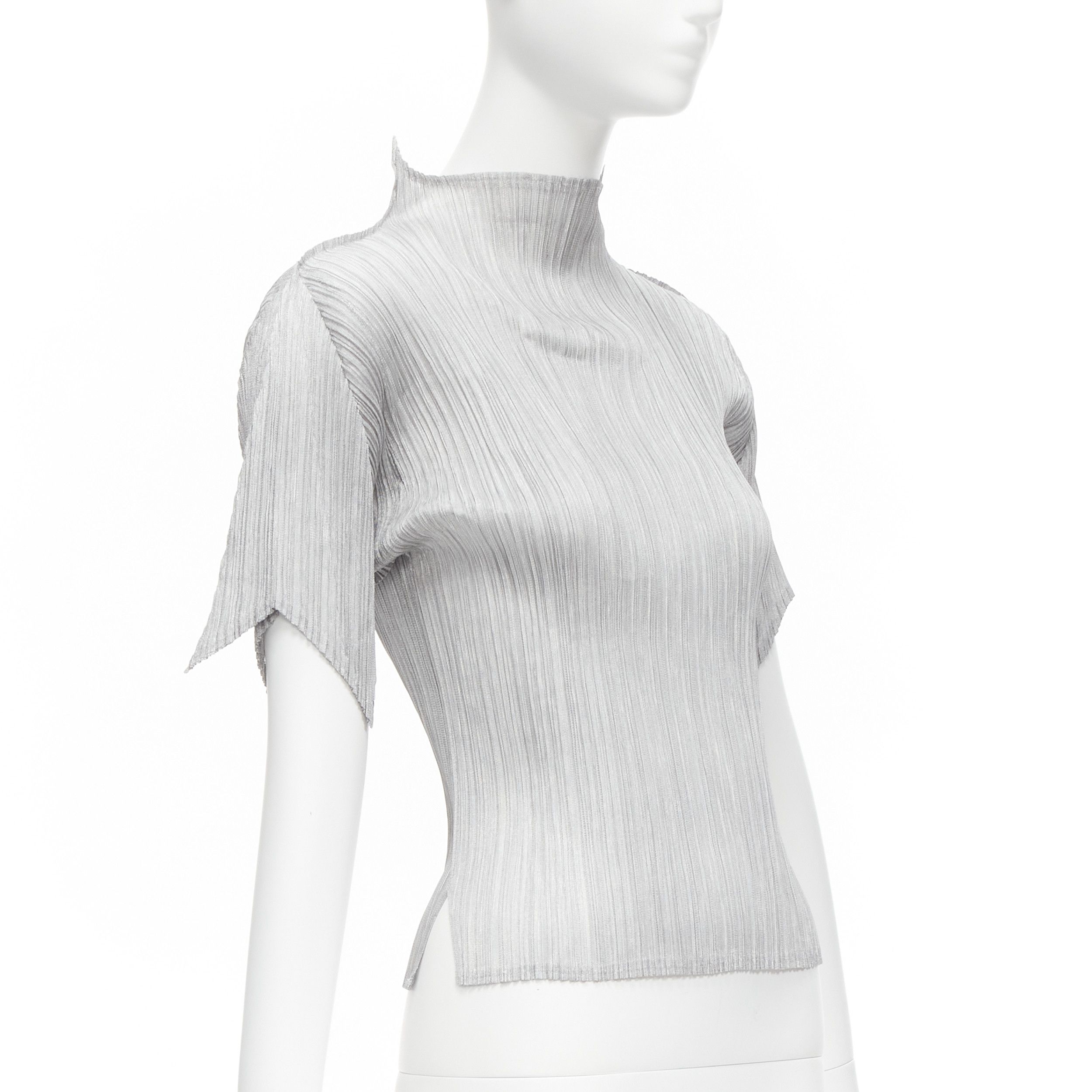 Issey Miyake ISSEY MIYAKE PLEATS PLEASE silver spike collar angular cut pleats top JP3 L Size M / US 6-8 / IT 42-44 - 3 Thumbnail