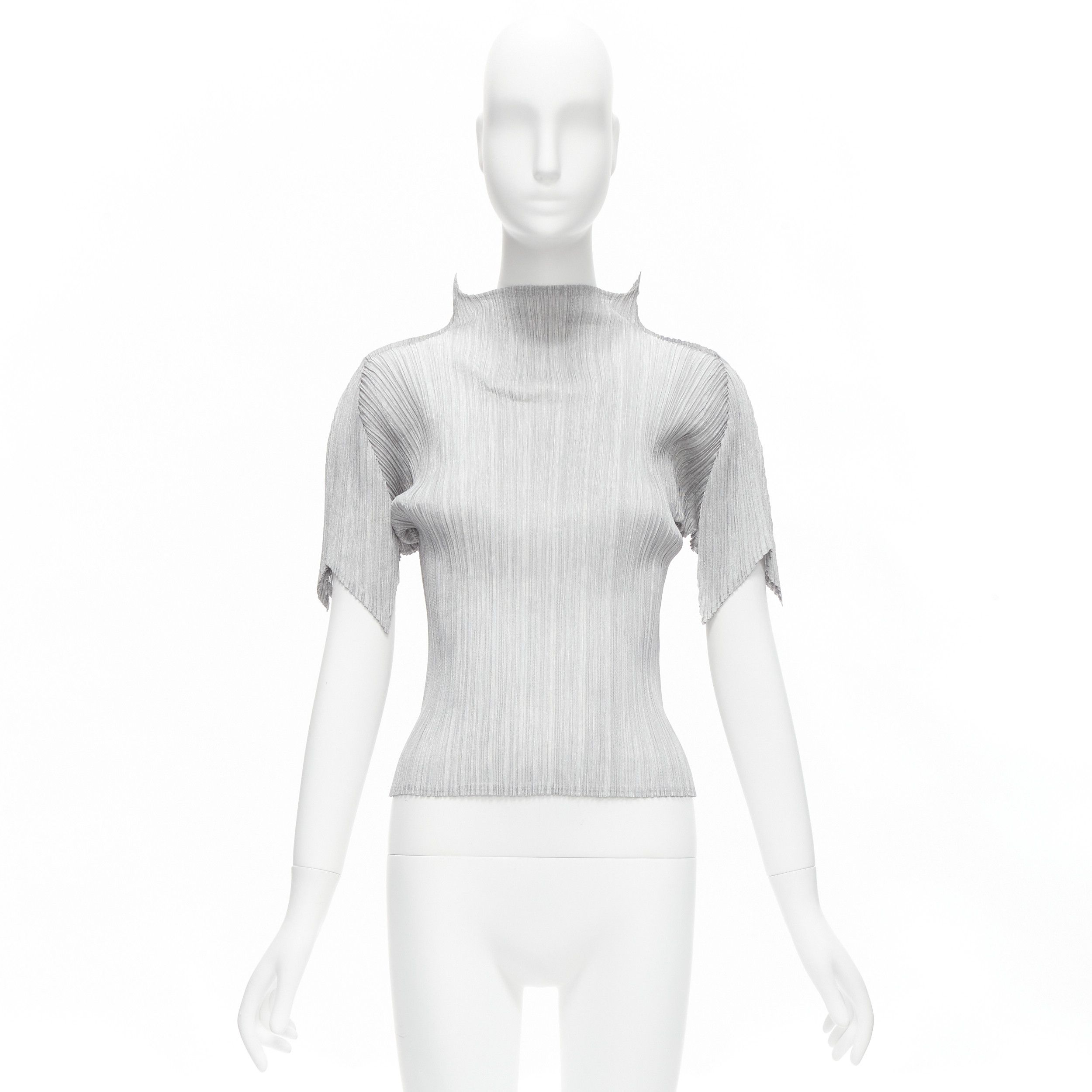 Issey Miyake ISSEY MIYAKE PLEATS PLEASE silver spike collar angular cut pleats top JP3 L Size M / US 6-8 / IT 42-44 - 10 Thumbnail