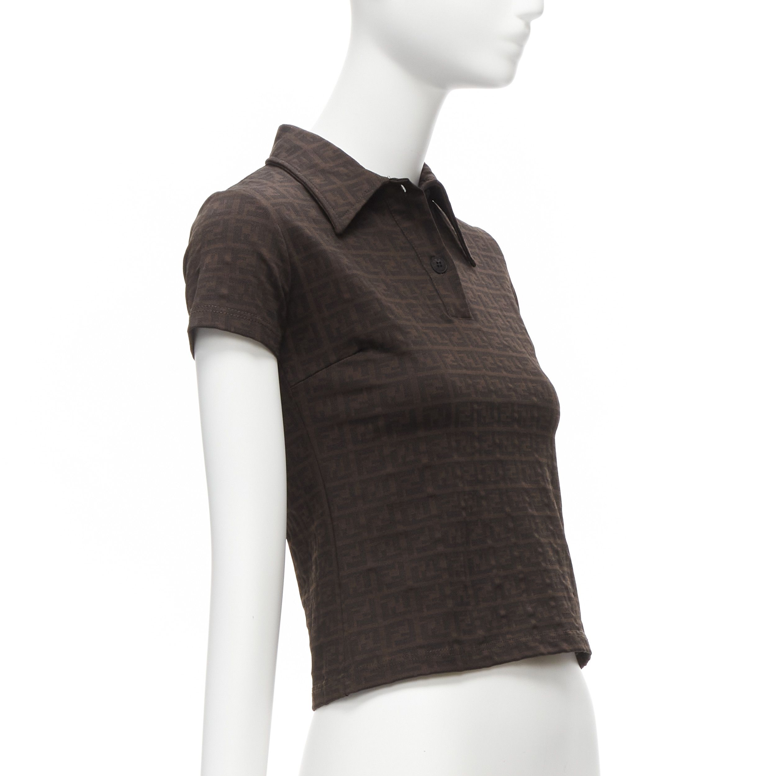 Fendi FENDI MARE Vintage brown FF Zucca monogram jacquard polo top IT40 S Size S / US 4 / IT 40 - 3 Thumbnail
